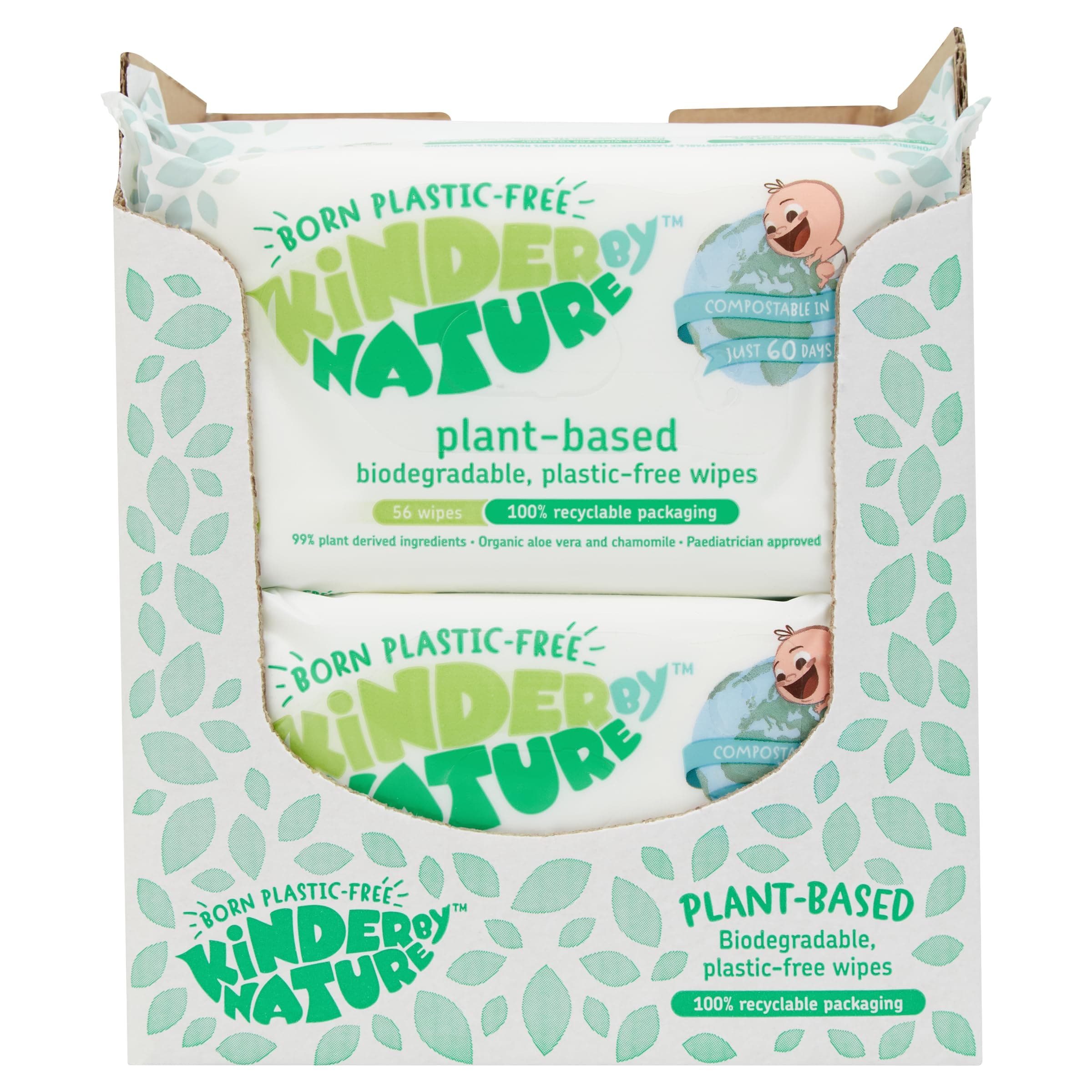 Kinder by Nature Plant Based Baby Wipes - 100% Biodegradable & Compostable, 672 Count (12 Packs of 56) - 99% Plant-Based Ingredients, Plastic-Free Wipes