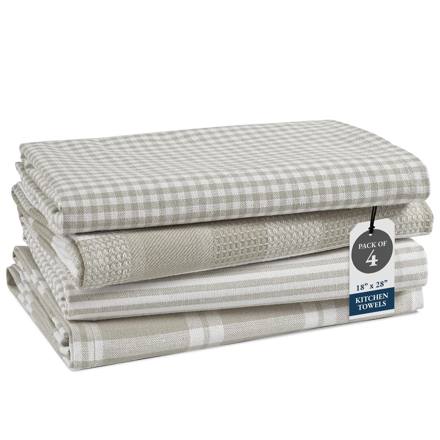 LANE LINEN Cotton Kitchen Towels Set, 4-Pack – Absorbent, Quick-Drying Dish Towels, Tea Towels, 18" x 28" - Slate Grey