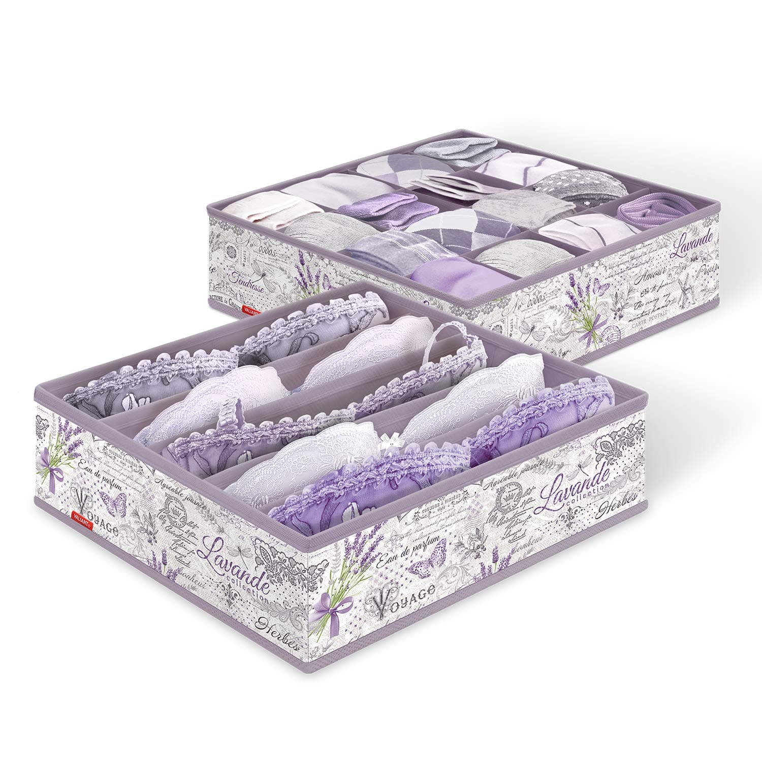 VALIANT Lavander Set of Two Foldable Cloth Underwear Lingerie Bras Socks Storage Boxes Dresser Drawer Organizers Dividers