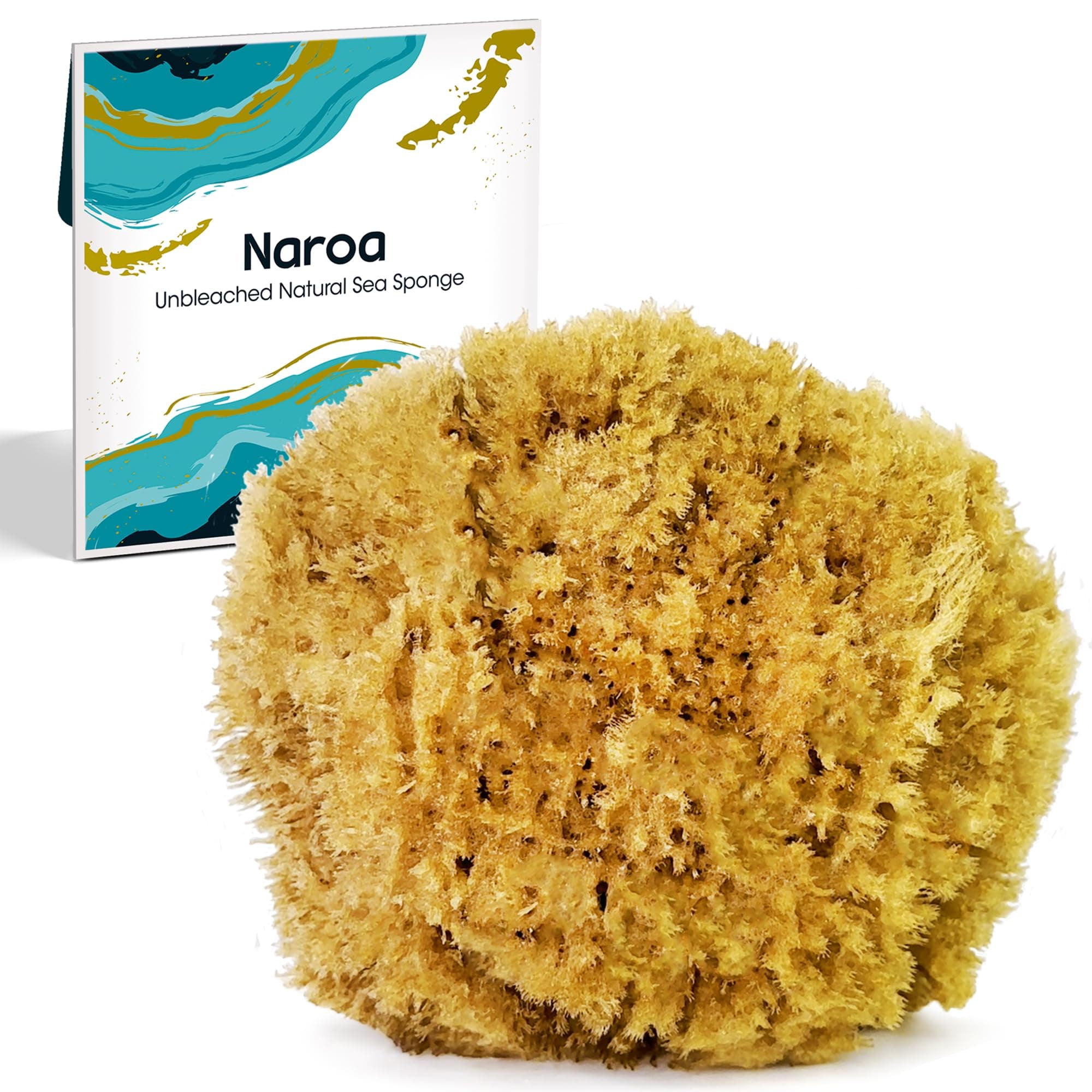 Naroa Exfoliating Natural Sponge for Shower | Bath Sea Loofah for Healthy Skin | Unbleached Bathing Body Scrubber Puff | Plastic Free (Medium)