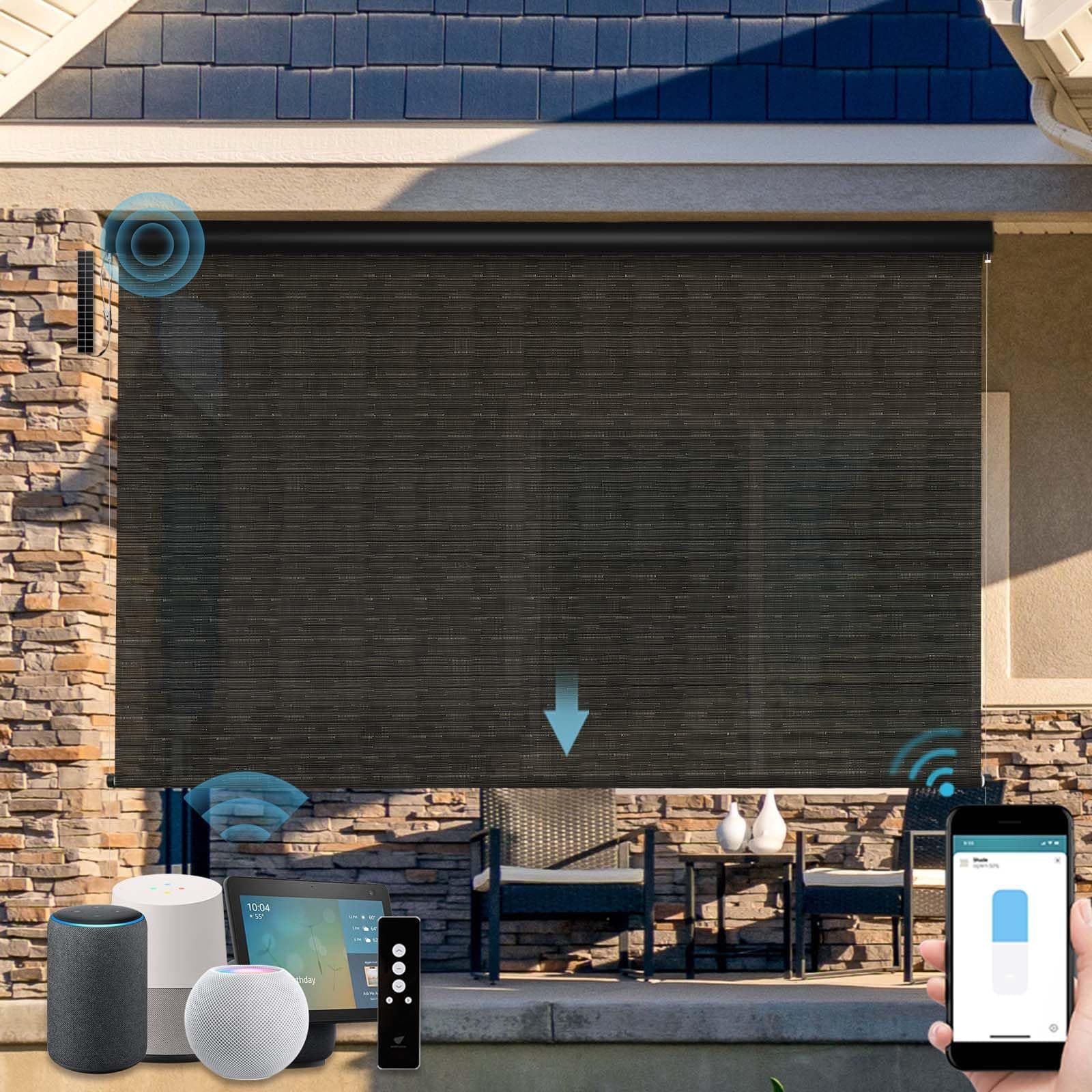 SmartWingsMotorized Outdoor Shades Roll Up Blinds for Patio Waterproof Work with Zwave Alexa Google Thread Homekit, Screen Sun Roller Shade Blinds Custom Max 110" W x 115" H, 5% Openness Black Gold