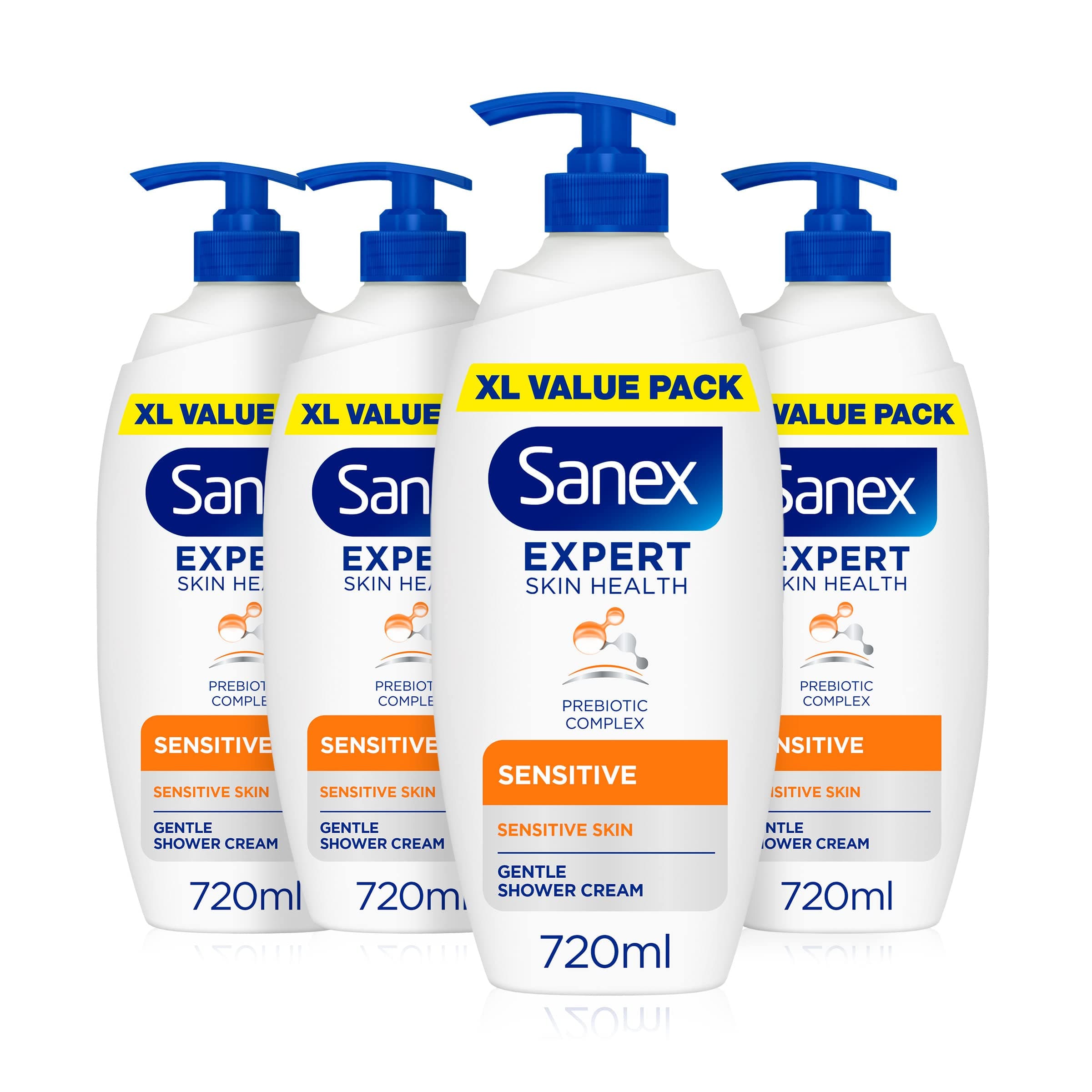 Sanex Body Wash - Expert Skin Health - Sensitive Shower Cream - Dermatologist Tested Gentle For Sensitive Skin - Multipack - 4 Pack - 720ml Bottles