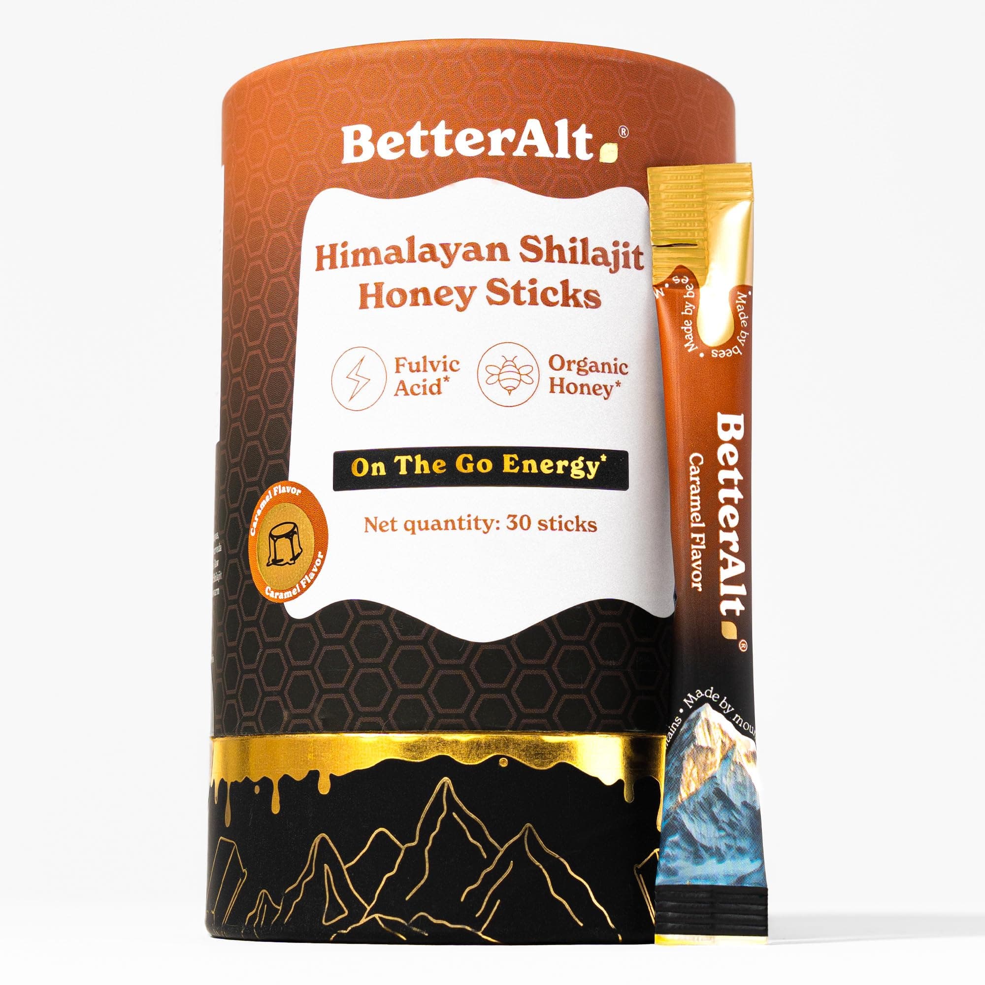Pure Himalayan Shilajit Caramel Honey Sticks with Organic Honey| Easy to Consume Shilajit| 30 Sticks for Energy Boost & Immune Support, 85+ Trace Minerals, 75%+ Fulvic Acid