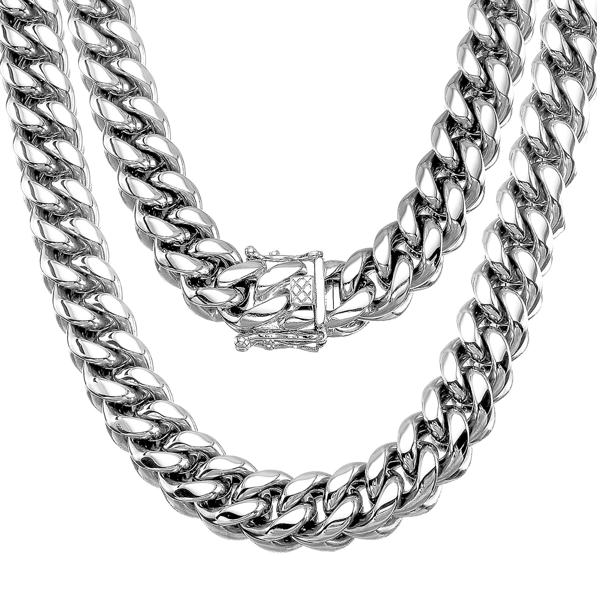 Jewelry Kingdom 1 Mens Necklace or Bracelet, Cuban Link Chain, Big and Heavy Miami Chain 15MM, High Polishing Stainless Steel Curb Chain Choker for Boys and Bikers 8-30inches