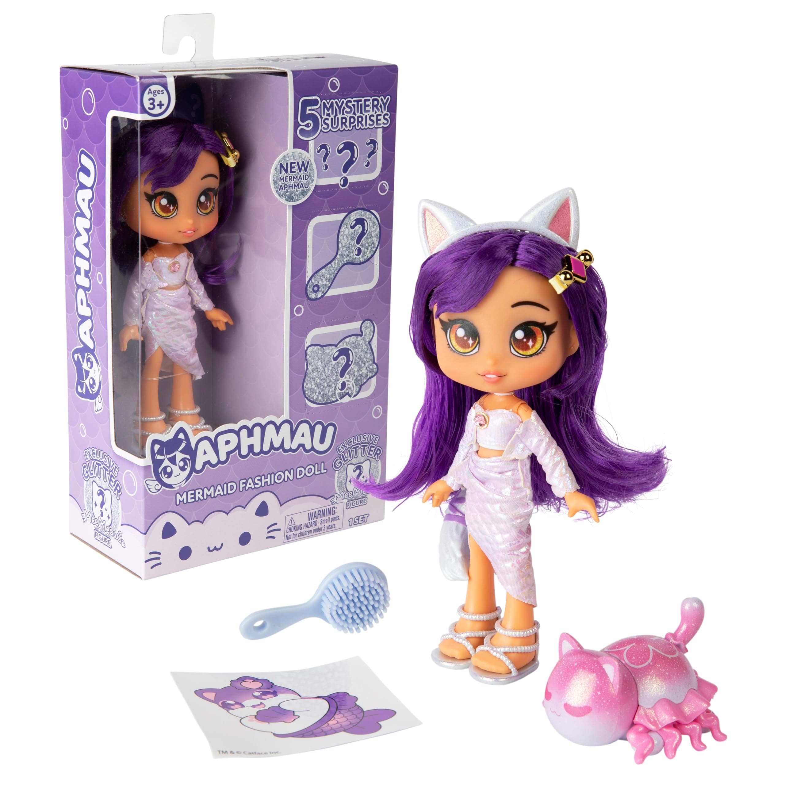 Aphmau Fashion Doll & Accessories Mermaid, 5 Mystery Surprise Toys, Exclusive Glitter MeeMeows Mini Figure, Official Merch