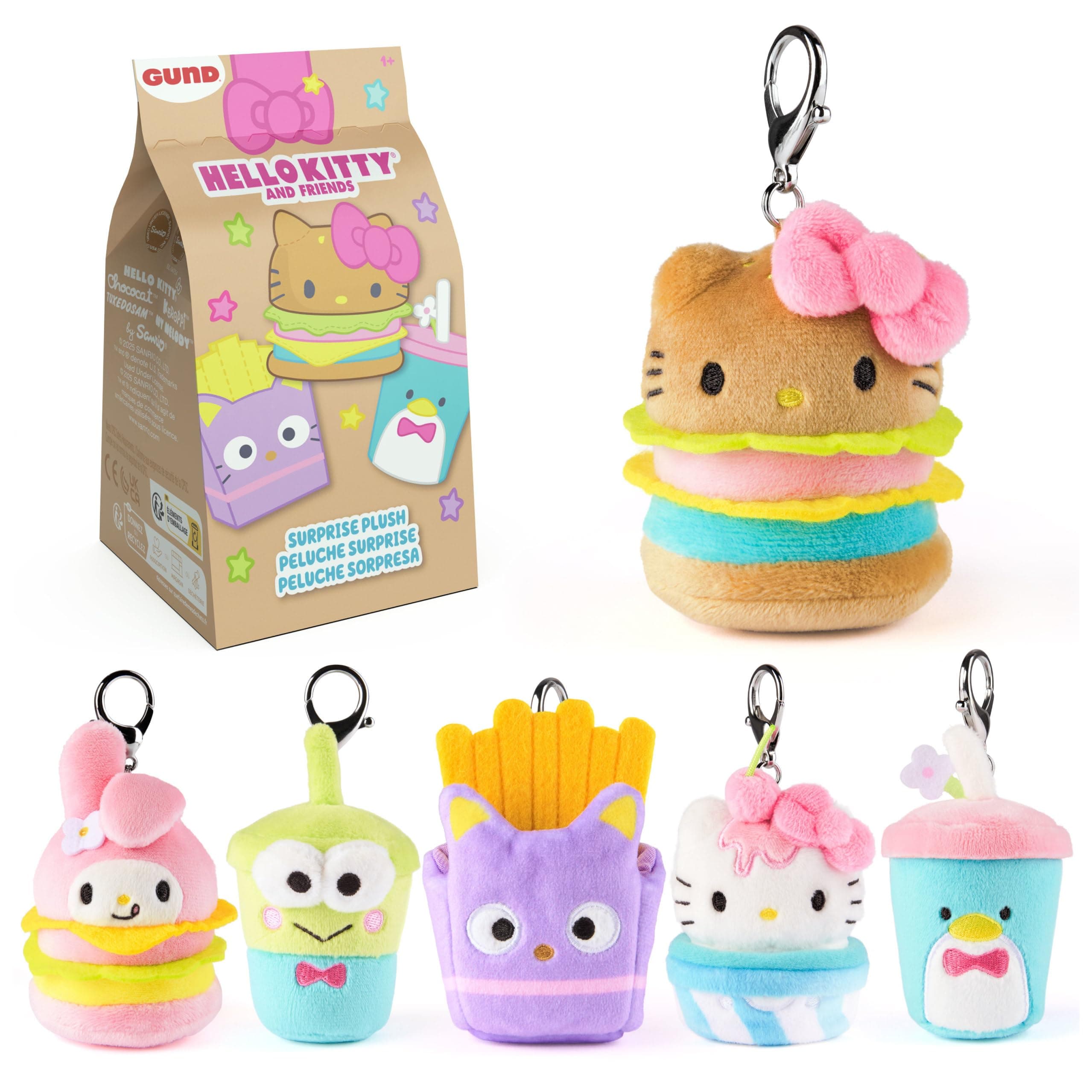 Sanrio Hello Kitty and Friends Fast Food Surprise Plush Toy, Mystery Unboxing Stuffed Animal for Ages 1 and Up, Multicolor, 4” (1 of 6 Styles)