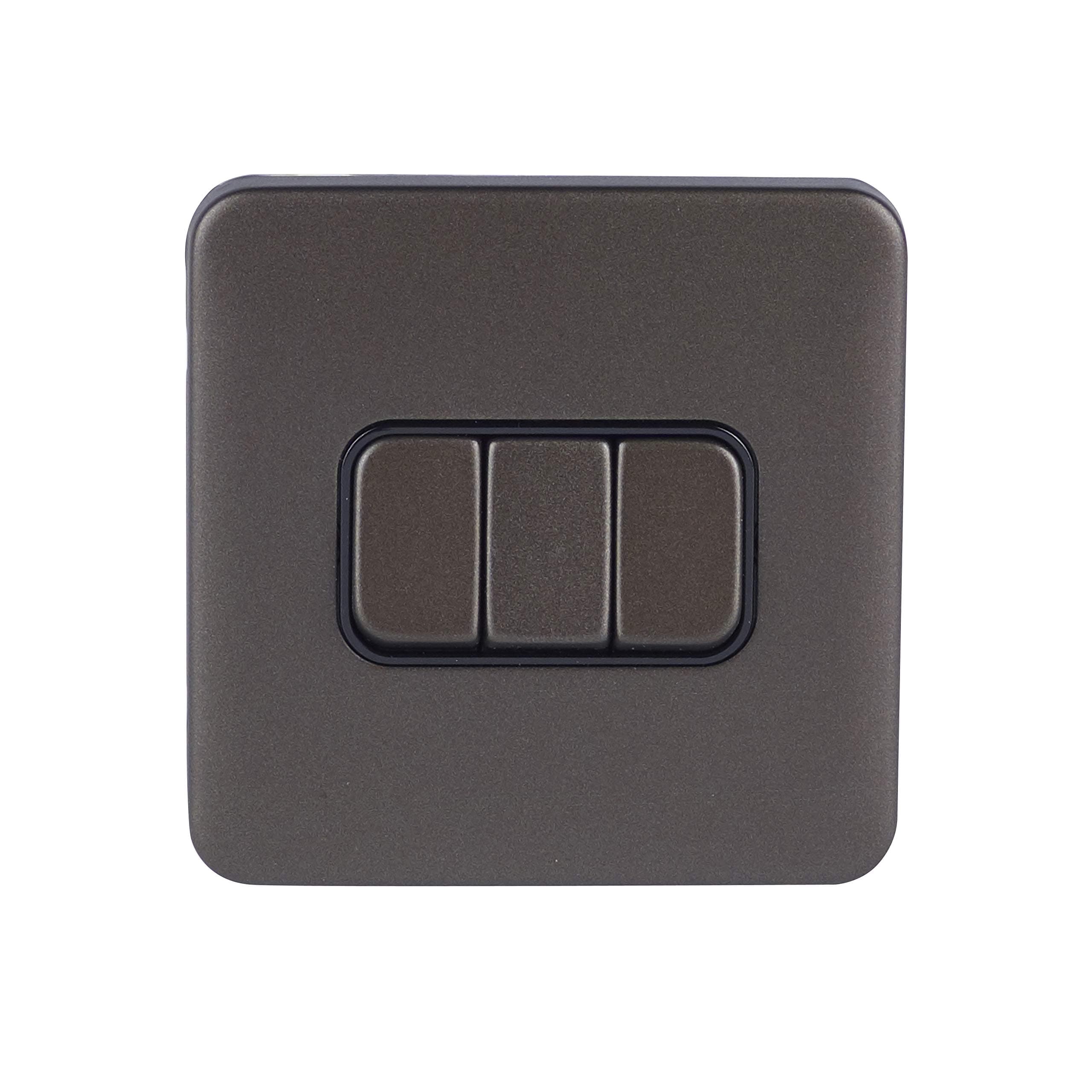 – Lisse Screwless Deco - 3 Gang 2 Way Light Switch, 10AX, GGBL1032BMB, Mocha Bronze with Black Insert