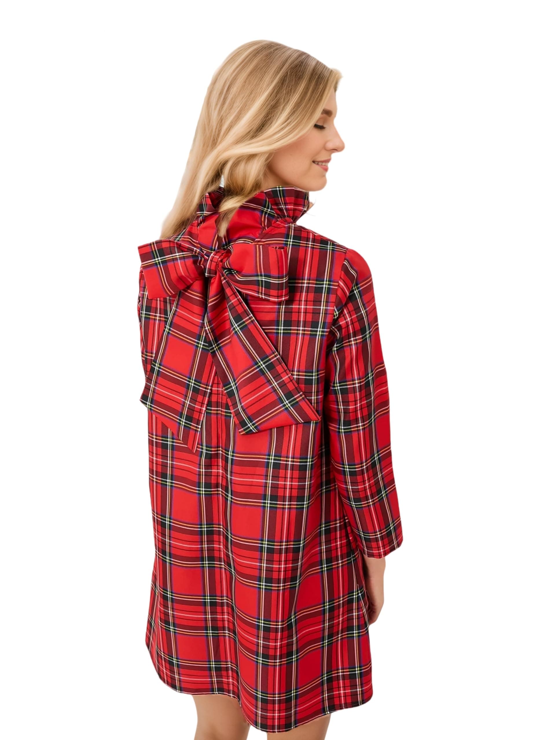 KederaWomen's Fall Bow Tie Dress Casual Mini Dress Ruffle Mock Neck Long Sleeve Dress Swing Elegant Shift Dress