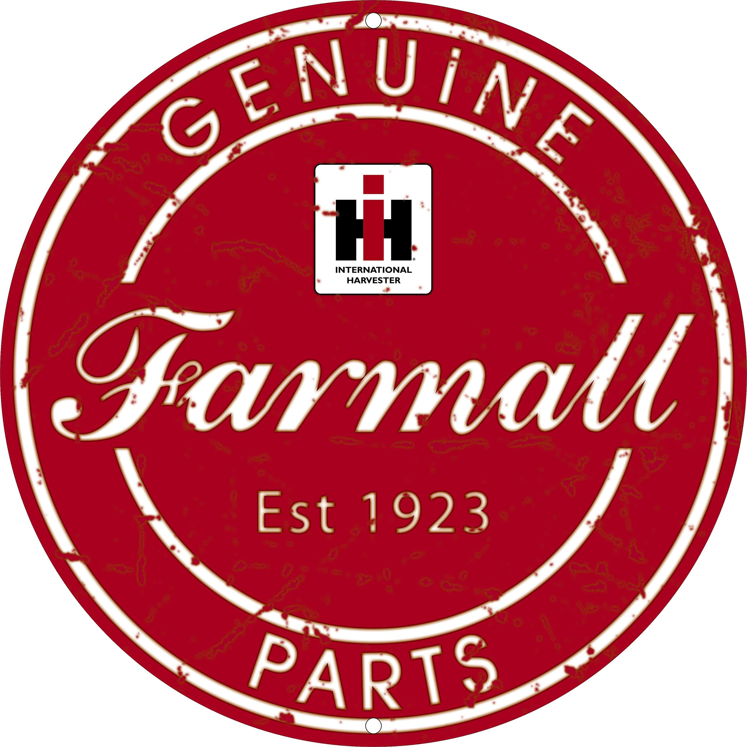 IH Genuine Parts Dealer Round Tin Sign, Red
