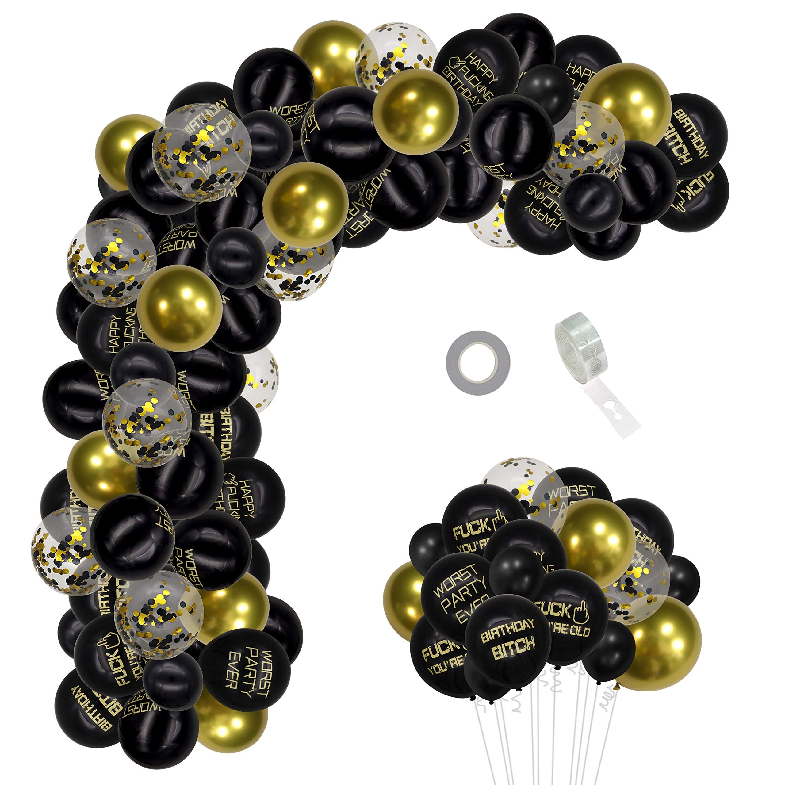 Tuoyi 103 Pcs Black and Gold Happy FING Birthday Party Balloons Decorations Garland,DIY Balloon Garland Kit & Balloon Arch for Adult Funny Birthday …
