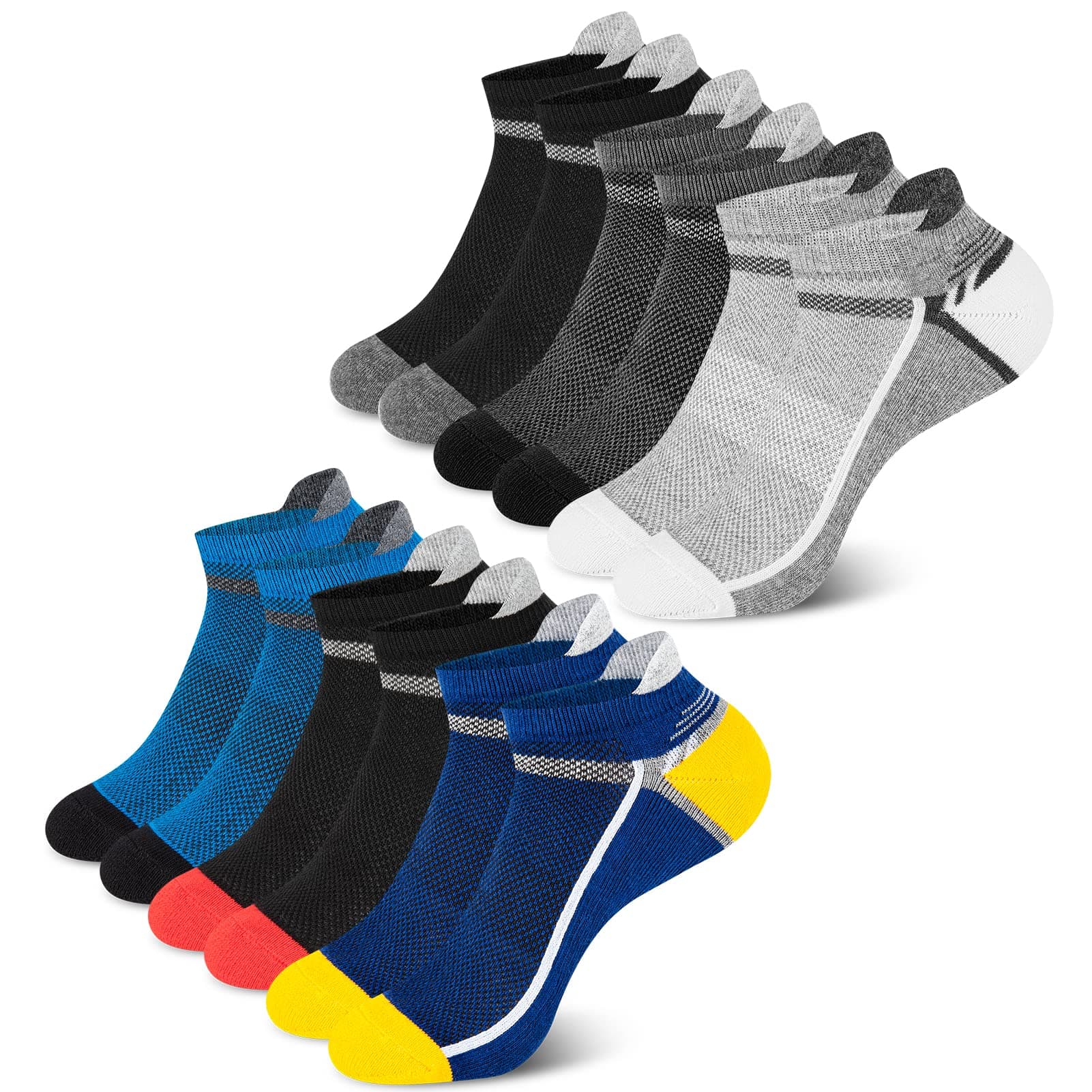 Niofind Mens Ankle Socks, 6 Pairs Running Socks for Men Women, Cushioned Trainer Socks Athletic Socks, Low Cut Sports Socks for Walking, Cycling, Hiking, Work - Multipack