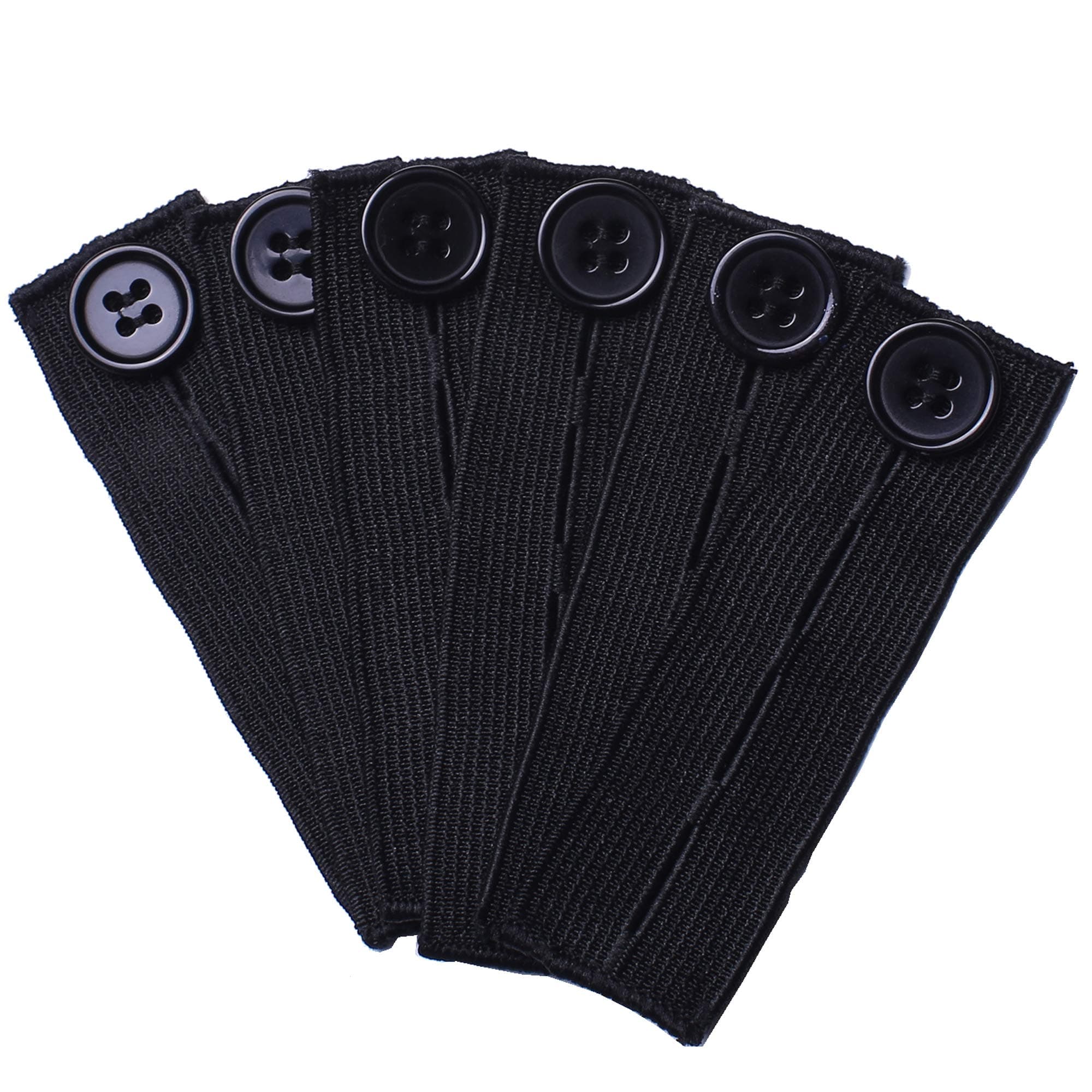 Elastic Pants Waist Extenders for Men and Women, Adjustable Pant Button Extenders for Pants, Dress and Jeans 6-Pack (Black)