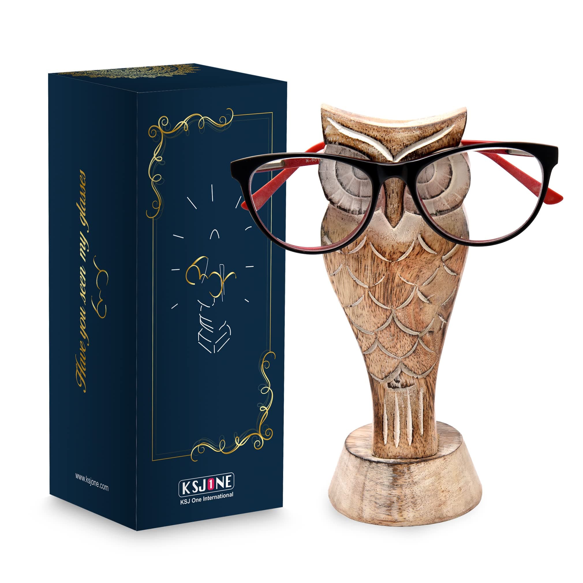 Gift Packaged Unique Owl Spectacle Holder Wooden Eye Glasses Stand Handmade Gift for Women and Men Home Office Gift for Teacher Him Her Mom Dad Desk Organizer for All Ages