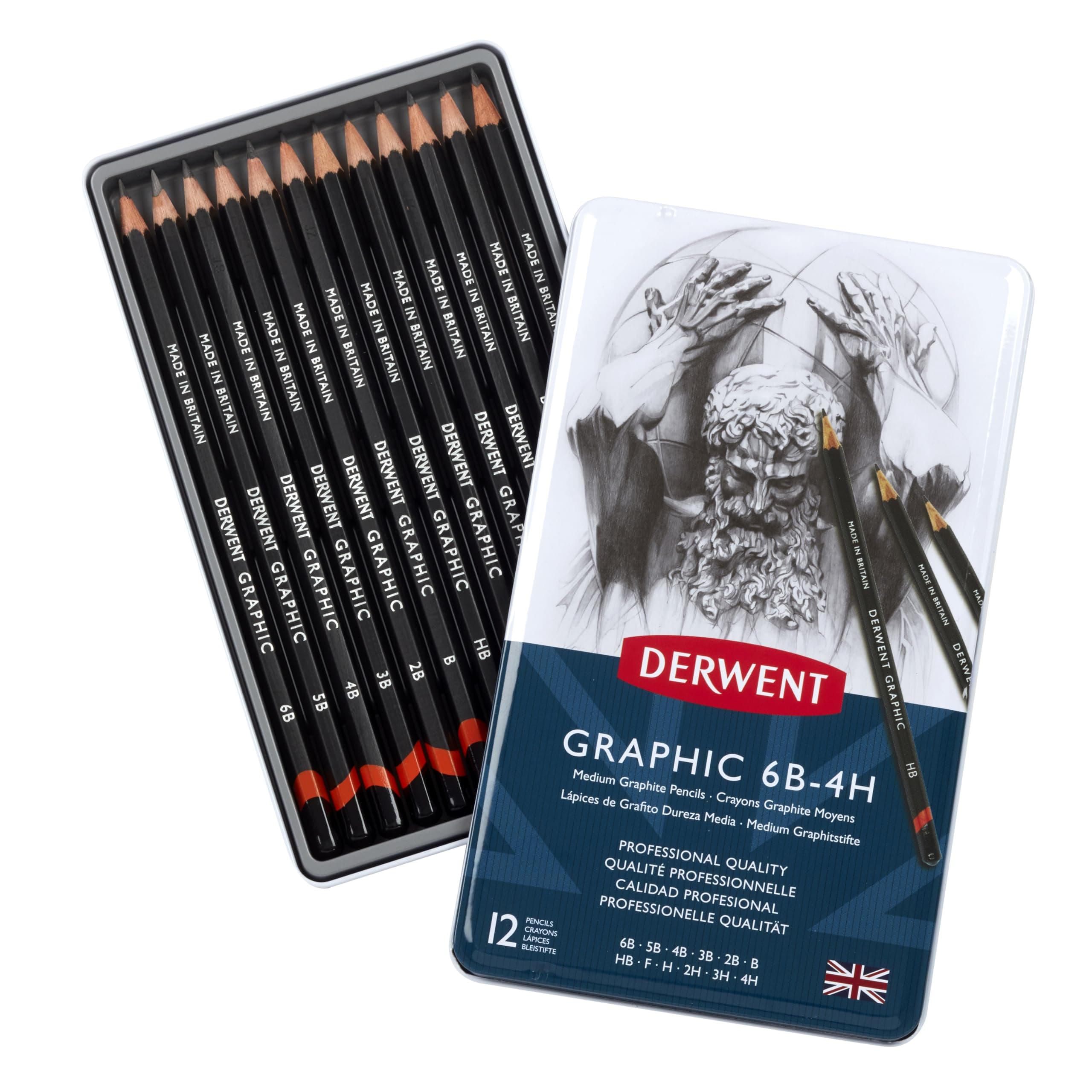 Derwent34214 Graphic Medium Graphite Drawing Pencils, Set of 12, Professional Quality, Black