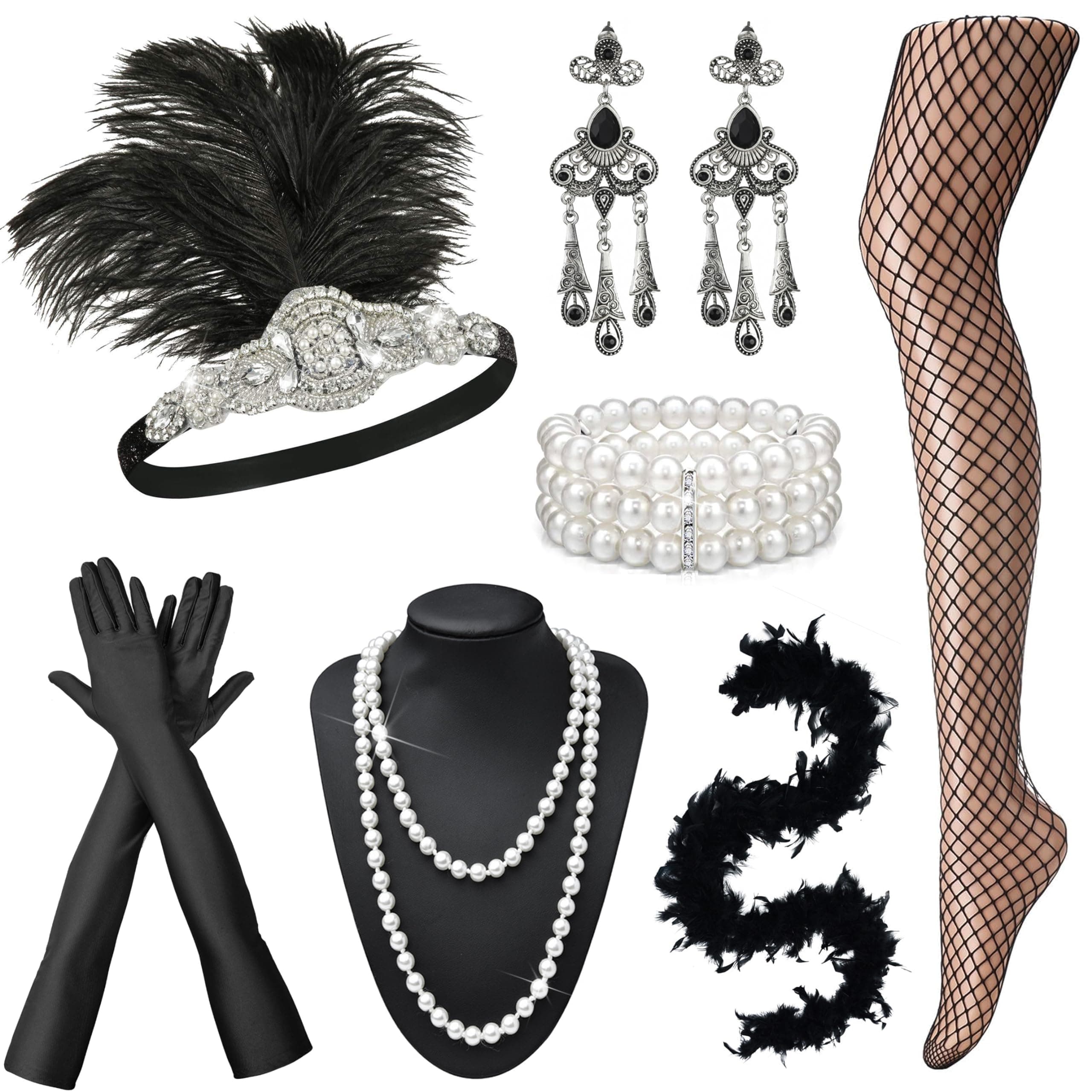 1920s Great Gatsby Accessories Set for Women Headpiece Headband Flapper Roaring 20s Costume Accessories