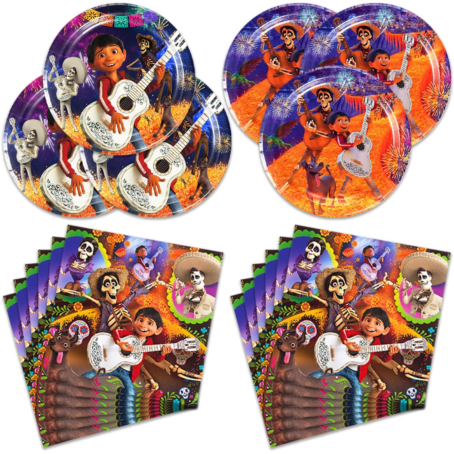 DoMiDoLa40Pcs Coco Party Supplies include 20 plates, 20 napkins for the Coco birthday party decoration