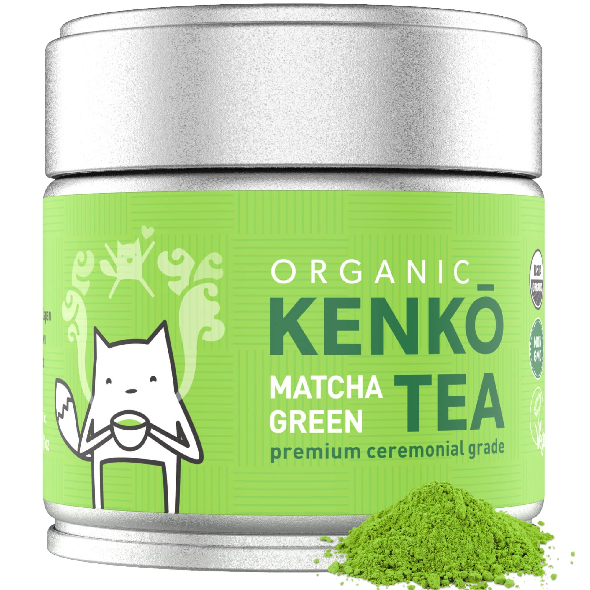 Matcha Green Tea Powder - Certified Organic - Premium Ceremonial Grade - Japanese 30g Tin by Kenko Tea