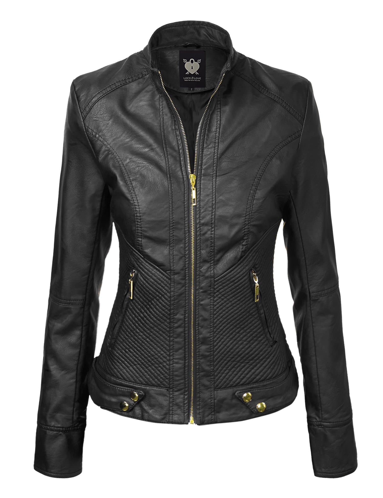 Lock and Love Faux Leather Jackets for Women Motorcycle PU Moto Biker Outwear Coat