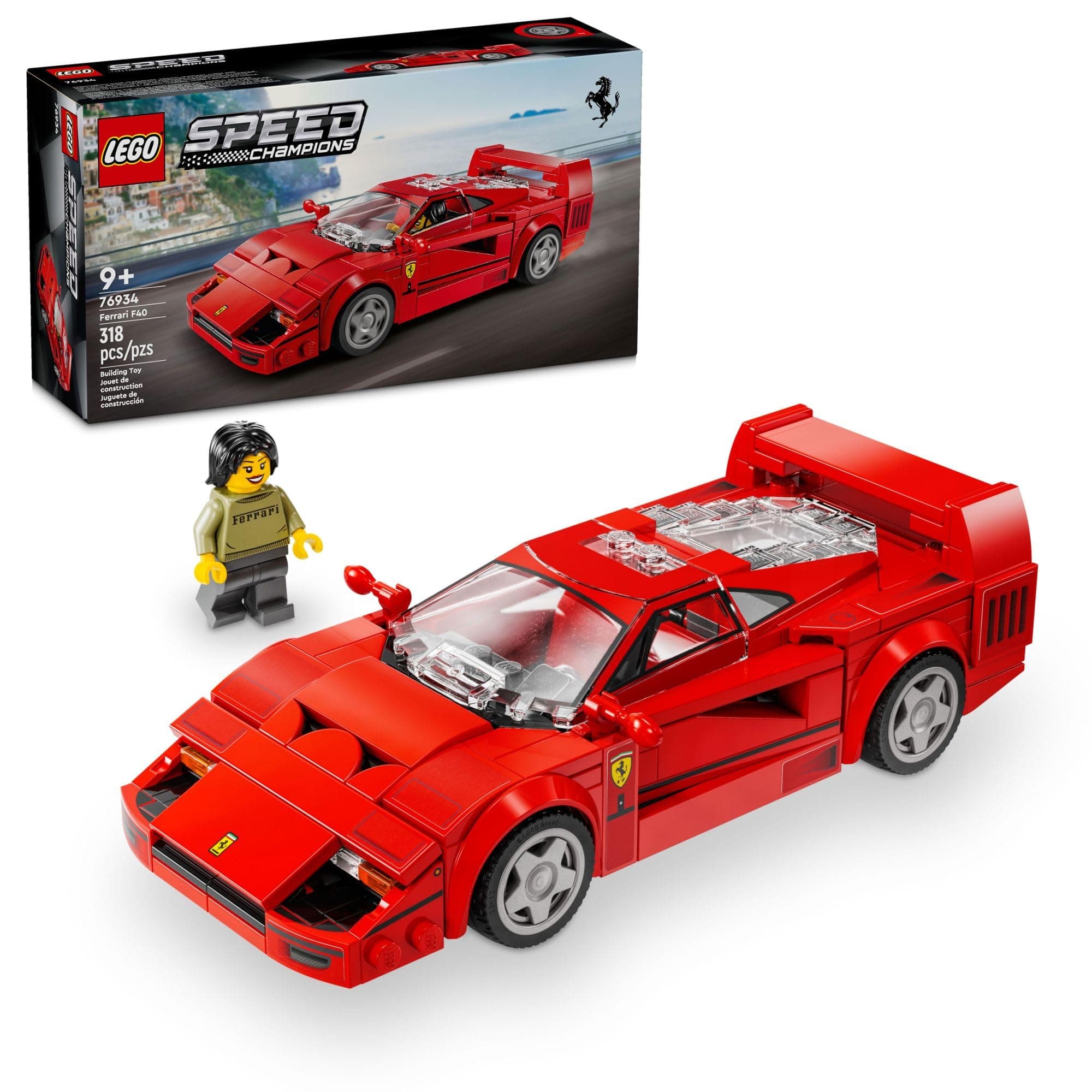LEGO 76934 Speed Champion Ferrari F40 Supercar Toy Car Model Building Set with Driver Minifigure Collectible Ferrari Toy Ages 9+