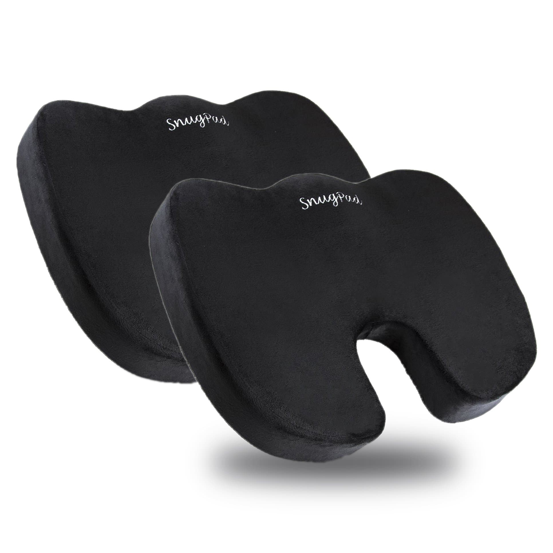 SnugPad Black Memory Foam Seat Cushion - Sciatica, Back, Hip, and Tailbone Pain Relief, Firm Version, Support for Office Chair, Wheelchair, Car. Non-Slip Orthopedic Coccyx Memory Foam (2 Pack)