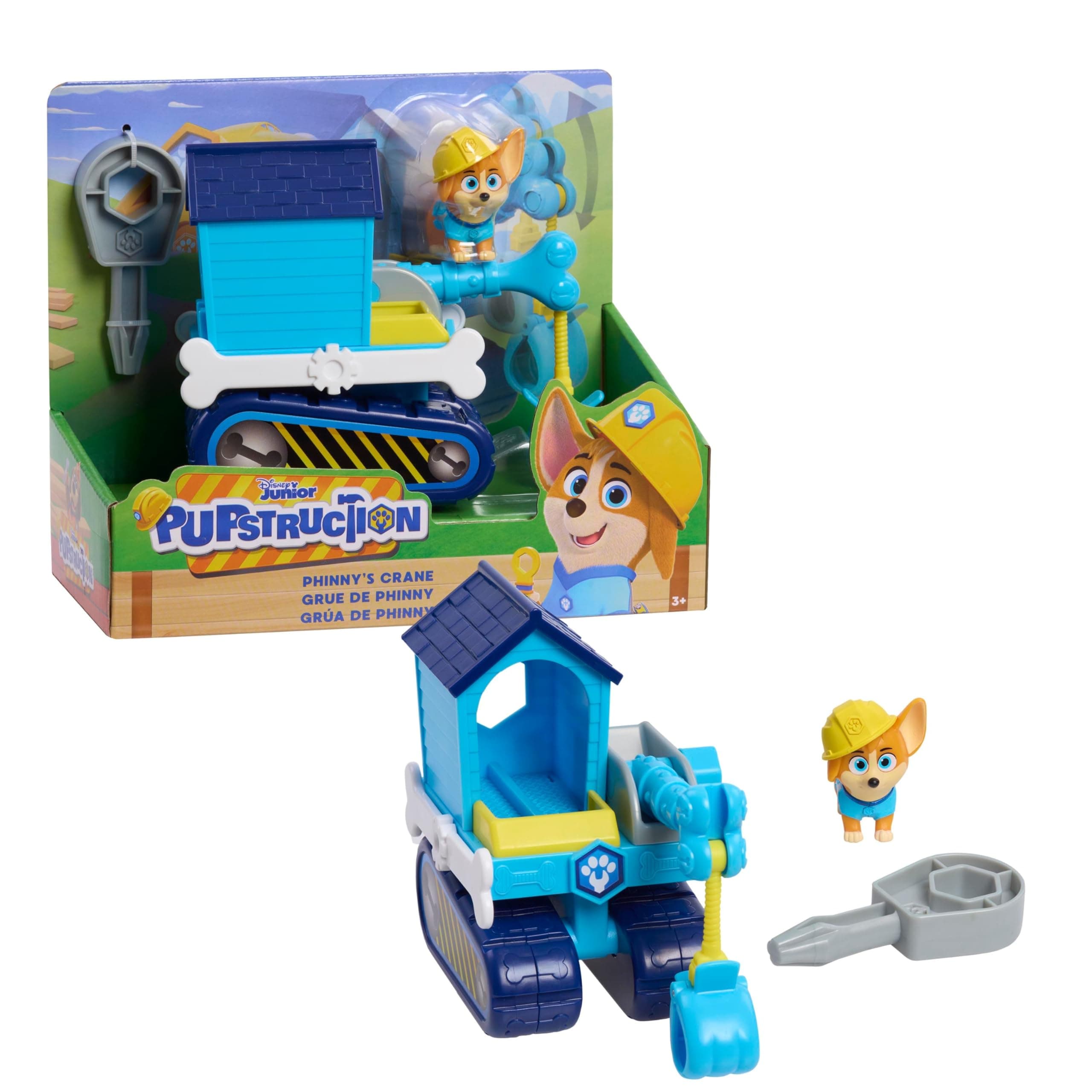 Disney Junior Pupstruction Phinny’s Crane 3-piece Figure and Vehicle Set, Blue, Dog, Kids Toys for Ages 3 Up by Just Play
