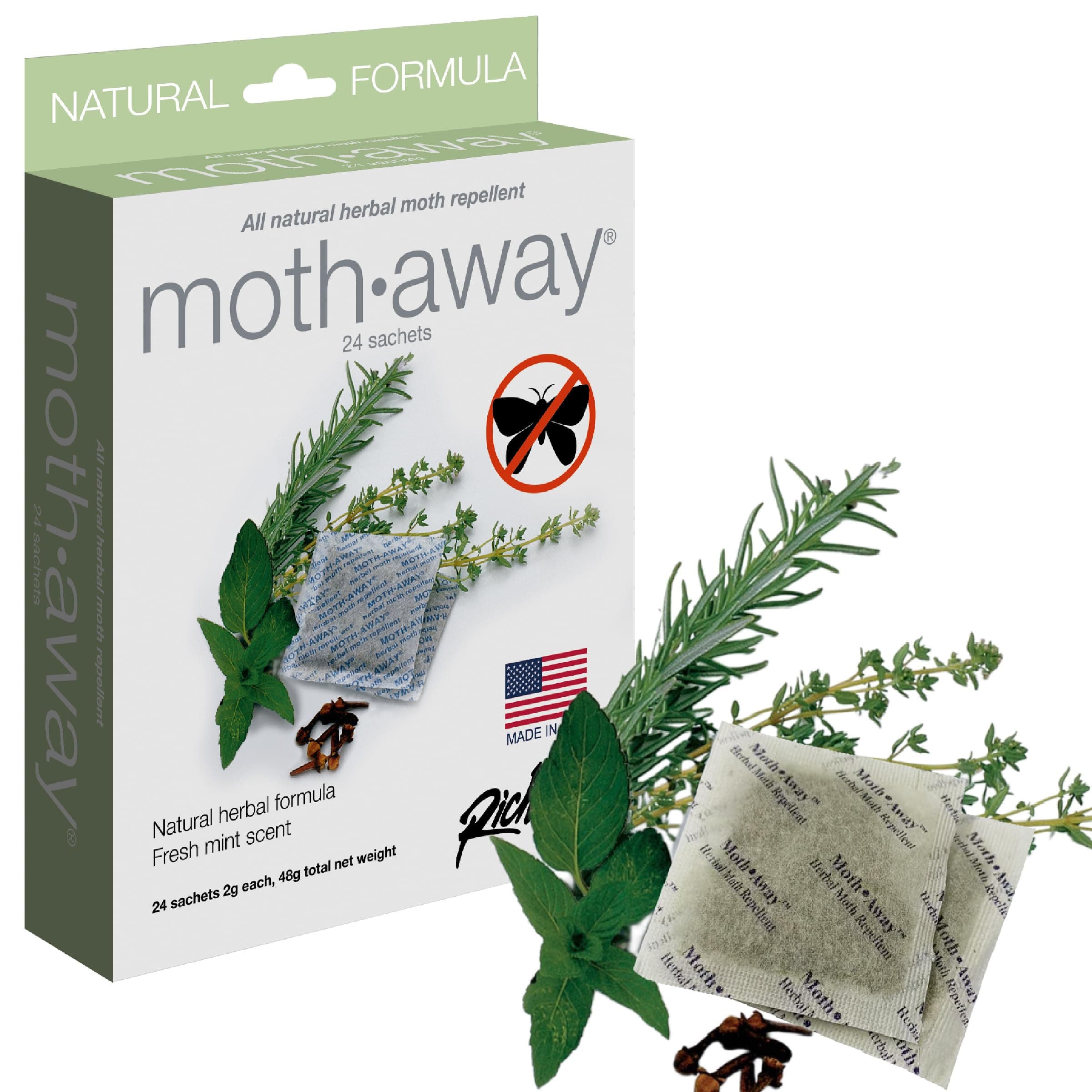Richards Homewares Moth Away Herbal Non Toxic Natural Repellent, Count, 24-Sachets