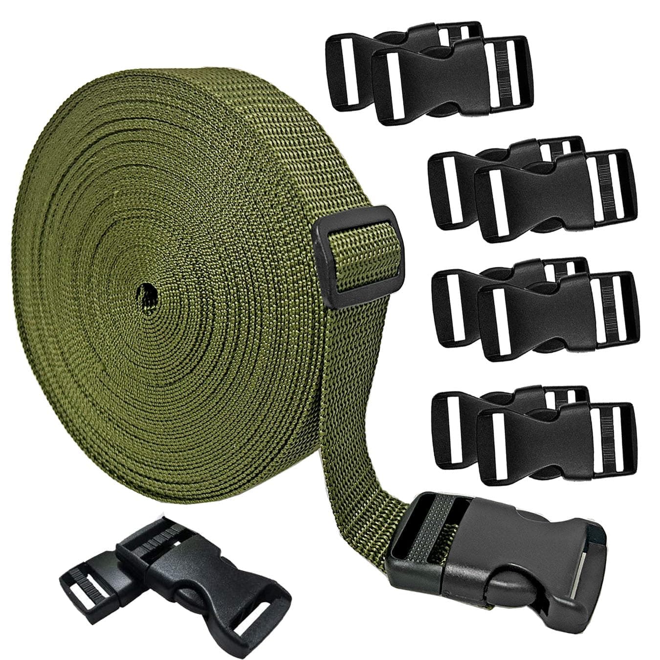 10 M Nylon Webbing Strap Band with 10 Sets of Flat Side Release Buckles and Tri-Glide Slides for DIY Making Luggage Strap and Backpack Repairing