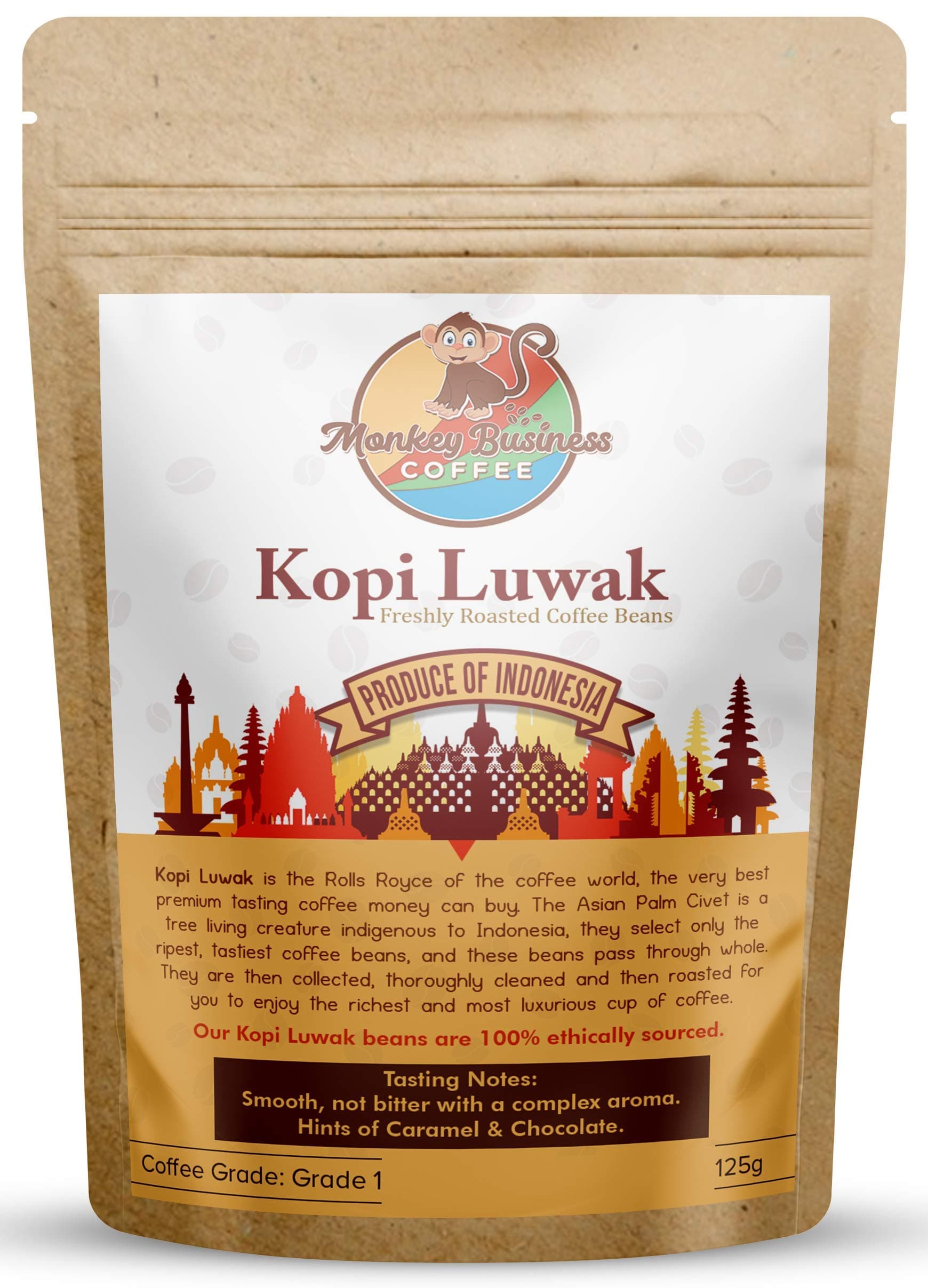Wild Kopi Luwak Coffee Ground Beans - Ethically Sourced - 125 Grams (Other Weights & Bean Types Available) - Produce of Indonesia