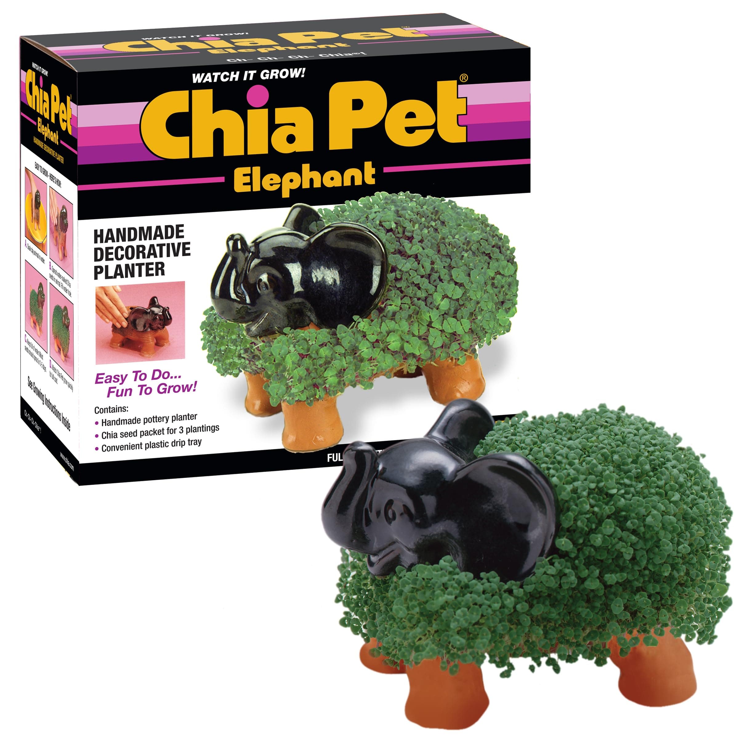 Chia Pet Elephant with Seed Pack, Decorative Pottery Planter, Easy to Do and Fun to Grow, Novelty Gift, Perfect for Any Occasion