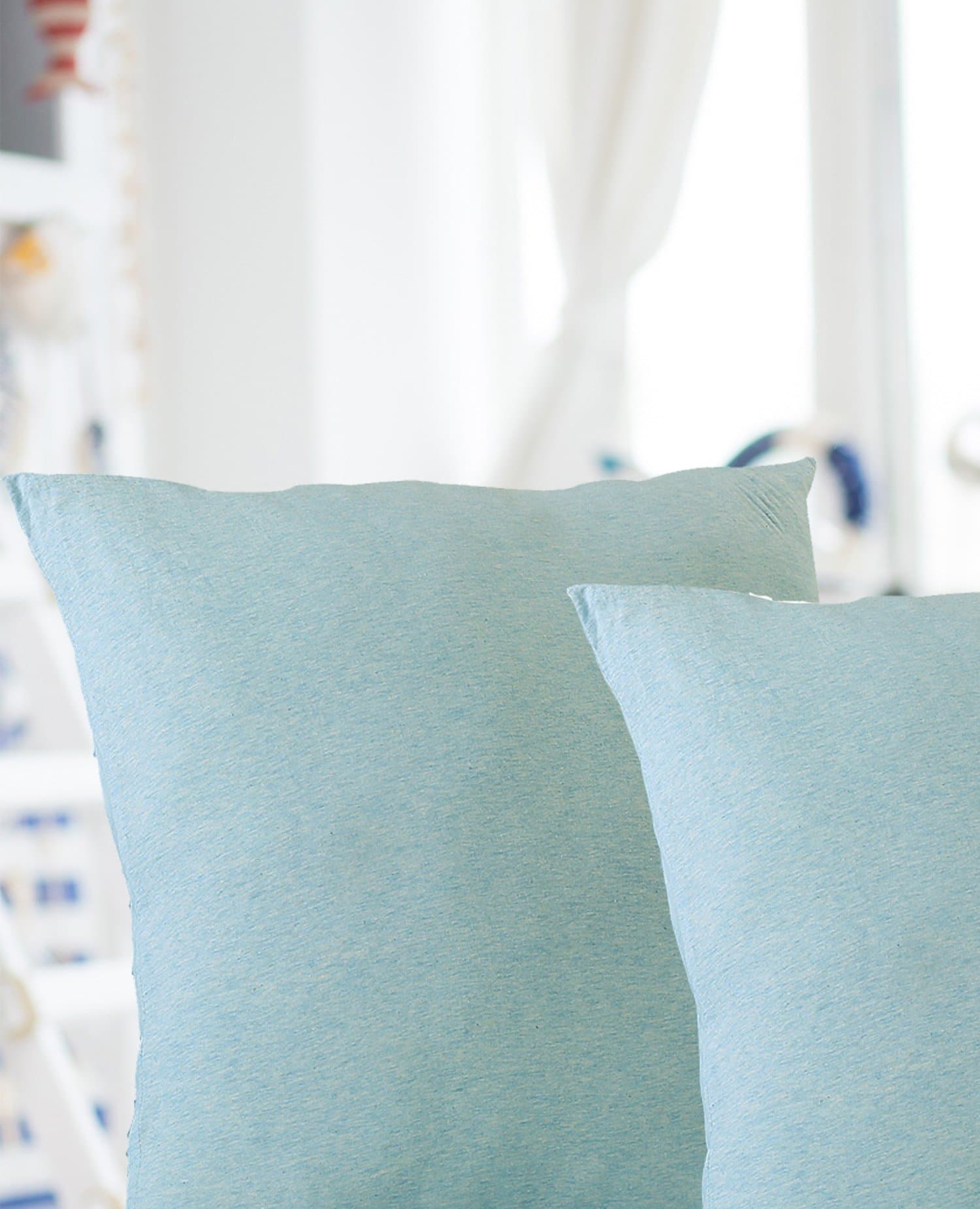 Kural33 Cushion Cover -Organic Cotton Cushions Case for Home Decorations - Set of 2 - Theo Ice Blue - 20x20 Inch