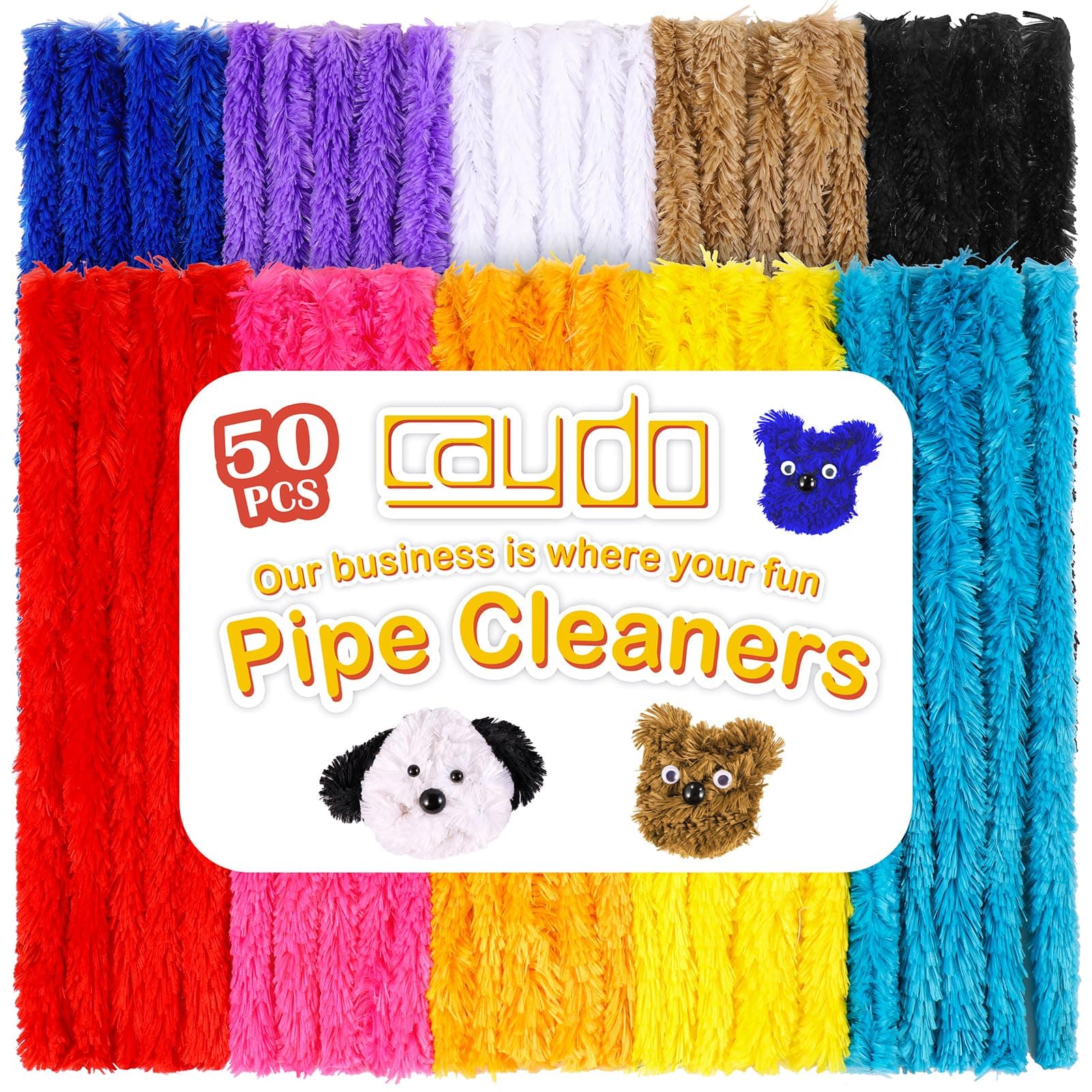 Caydo 50PCS Extra Thick Pipe Cleaners Craft 10 Colors Jumbo Chenille Stems for Kids Craft DIY Projects Creative and Easter Decorations(30 mm x 12 Inch)