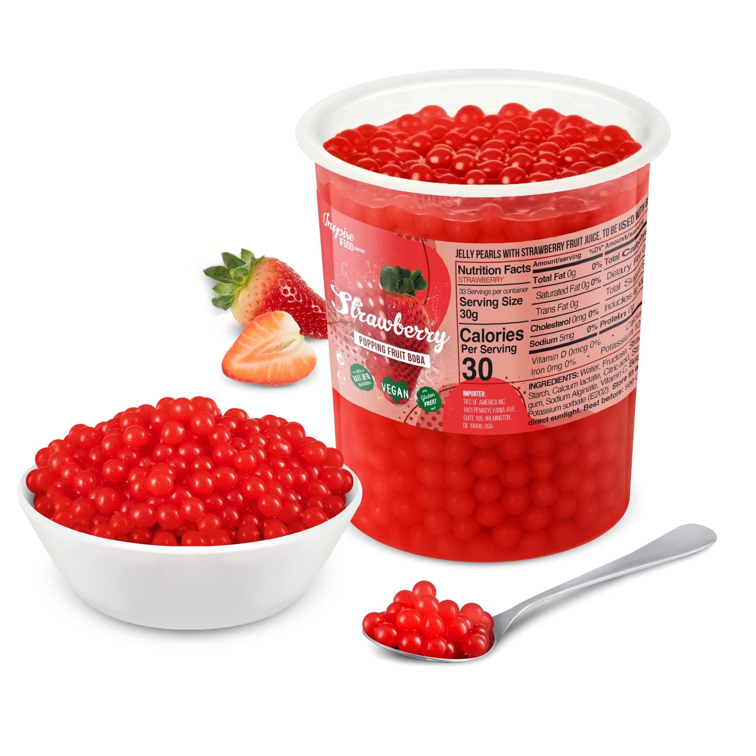 The Inspire Food Company Popping Boba Pearls for Bubble Tea - 1 KG | Strawberry | Bursting Pearls Bubble | Real Fruit Juice For Shakes, Dessert,Smoothie | 100% Vegan & Glutenfree, No Artificial Colors