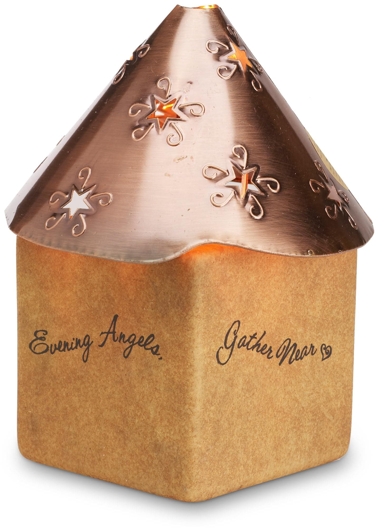 Pavilion Gift Company Evening Angels-3.5" x 5.5" Square Candle Holder, Yellow, Copper