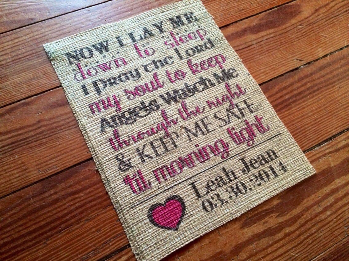 Bedtime Prayer Burlap Nursery Decor - Baby Shower Gift - Infant Baptism or Dedication Gift - Nursery Art Home Decor - Personalized - Nursery Art Print Sign
