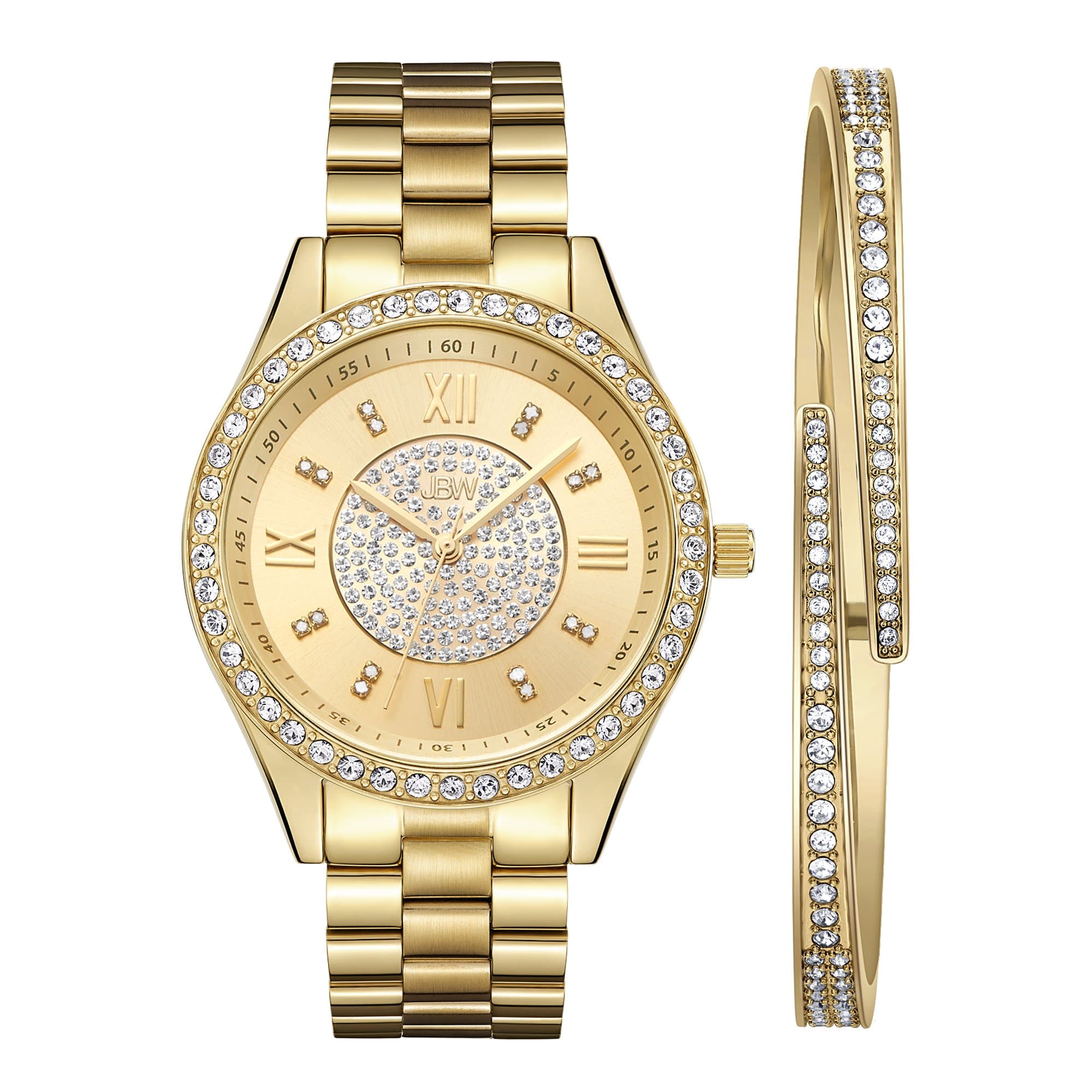 JBW Women's J6303-Set Mondrian Luxury Jewelry Stainless Steel Gold Rose Gold Diamond Watch Bracelet Sets