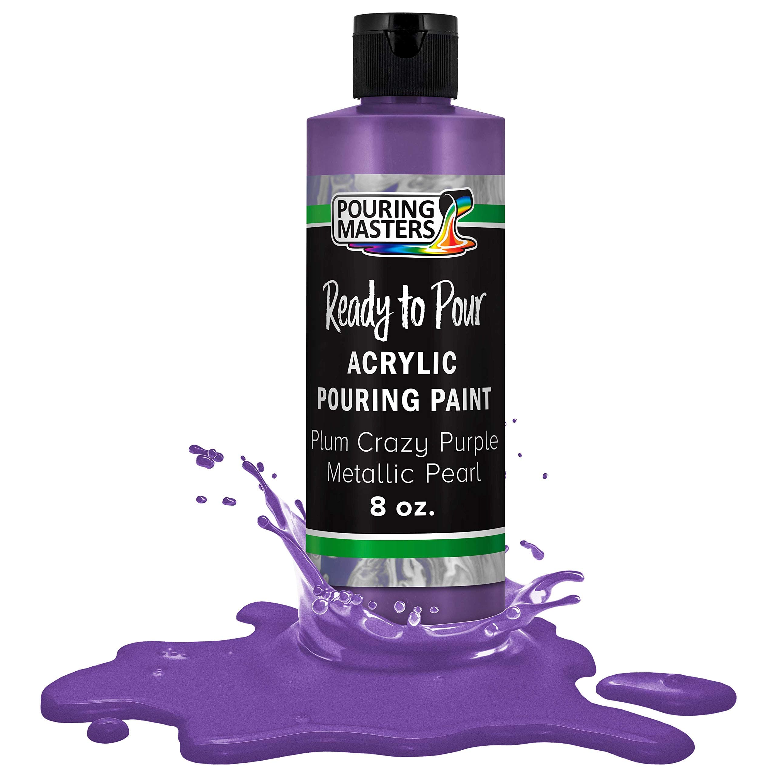 Pouring Masters Plum Crazy Purple Metallic Pearl Acrylic Ready to Pour Pouring Paint – Premium 8-Ounce Pre-Mixed Water-Based - for Canvas, Wood, Paper, Crafts, Tile, Rocks and More