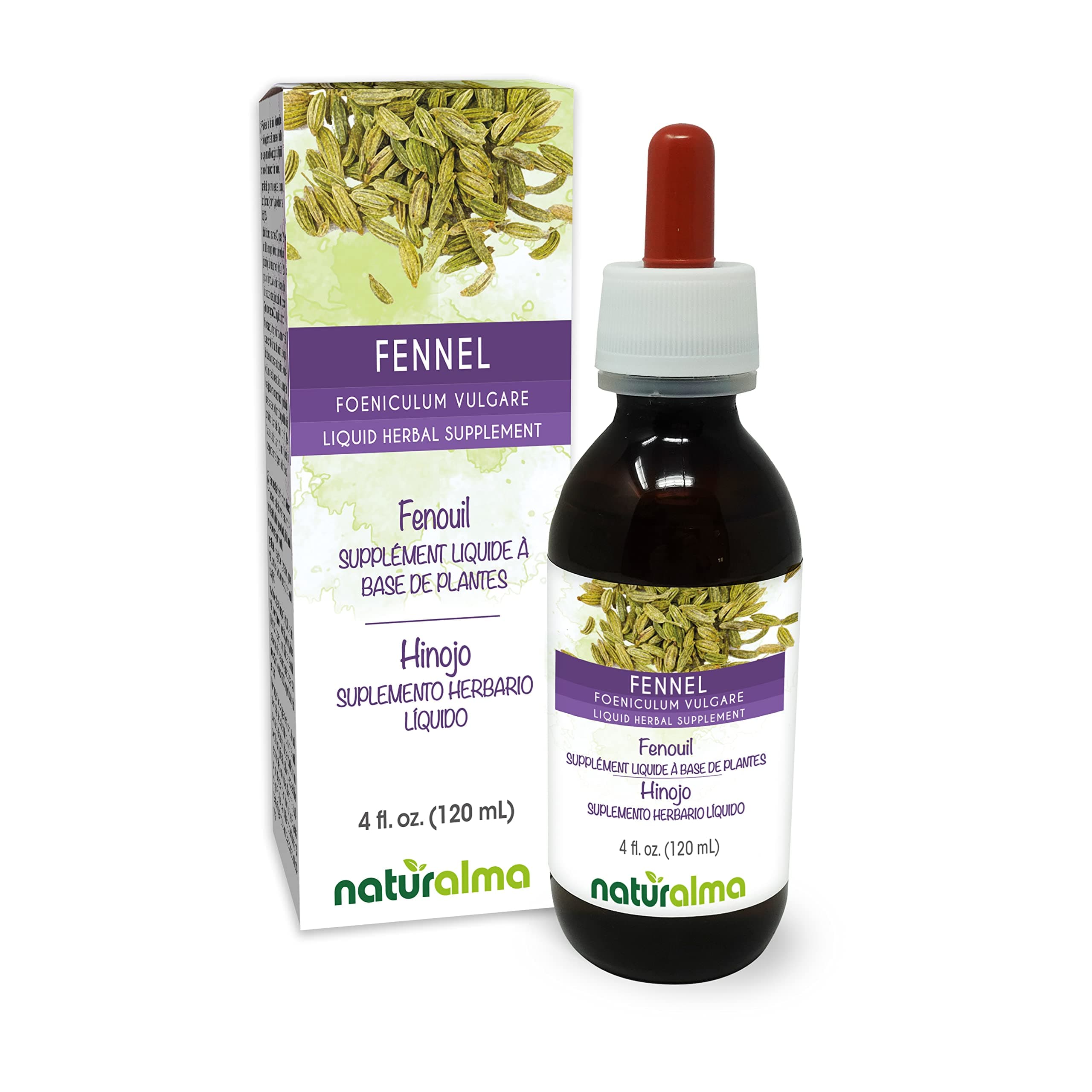 Naturalma Fennel (Foeniculum vulgare) Fruit Alcohol-Free Tincture - 4 fl oz Liquid Extract in Drops - Herbal Supplement - Vegan
