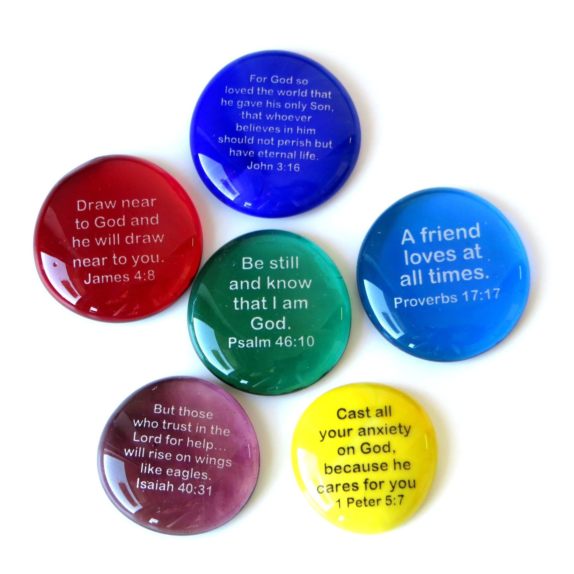 Lifeforce Glass Scripture Glass Stones, Six of Your Favorite Inspiring Bible Verses on Translucent and Opaque Rocks Set I.