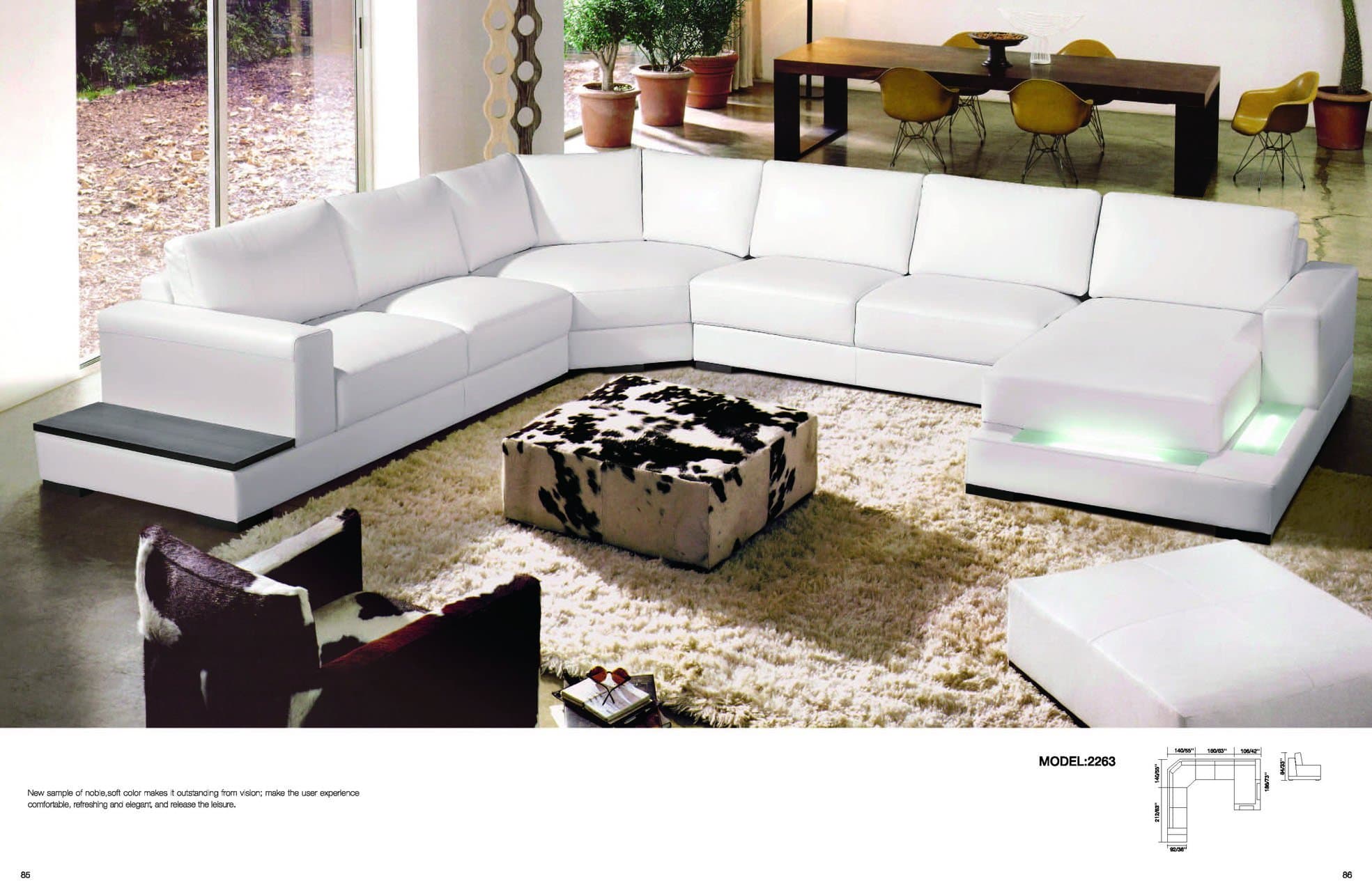 My Aashis Divani Casa 2263 - Luxury Modern Contemporary Leather Sectional Sofa with Light