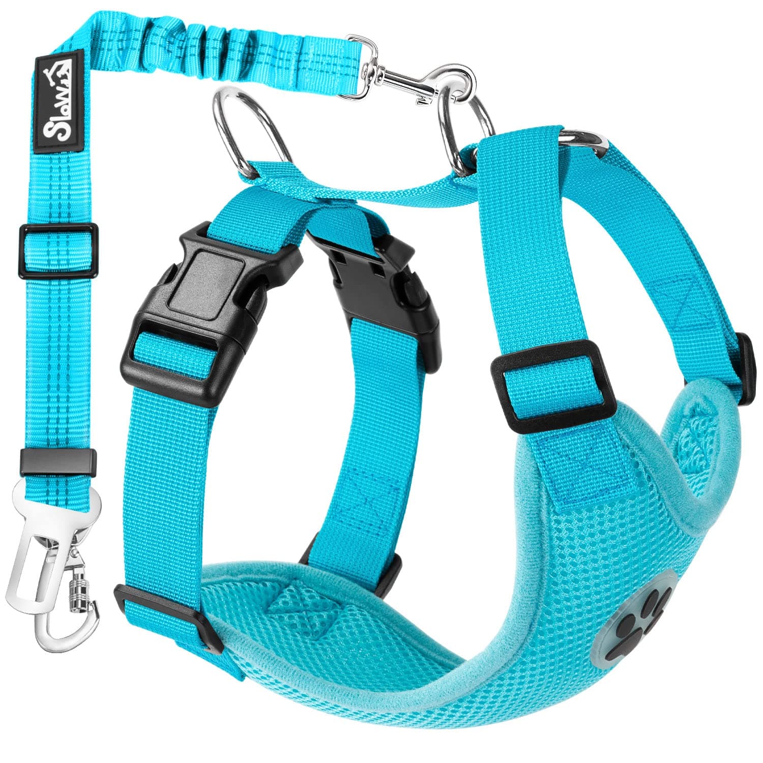 Lukovee Dog Seat Belt for Car, Adjustable Dog Car Harness for Large Medium Small Dogs, Soft Padded & Breathable Mesh Dog Seatbelt with Car Strap and Carabiner(Light Blue Double Clip,Small)