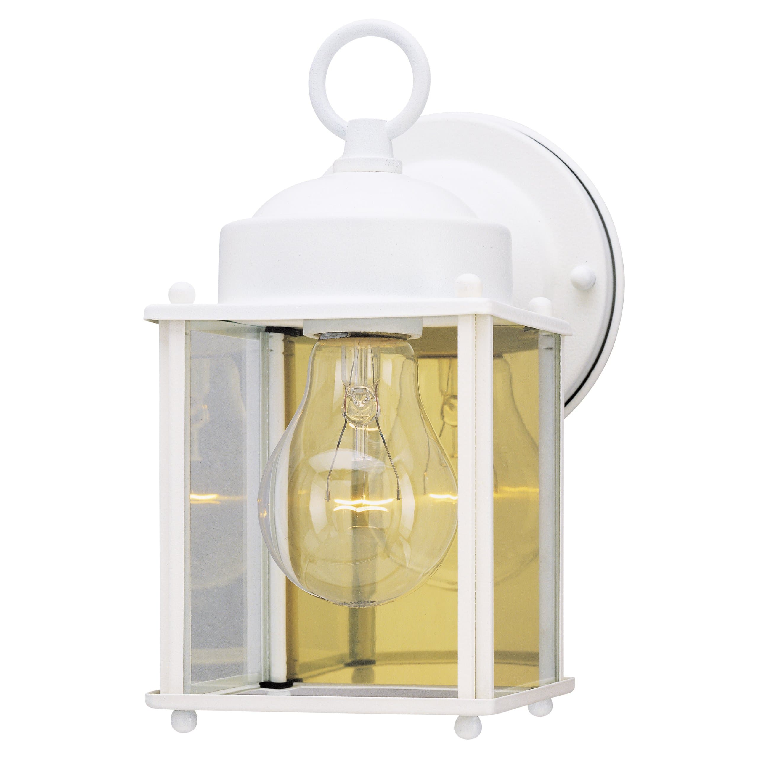 Lighting 6697100 One-Light Exterior Wall Lantern, White Finish on Steel with Clear Glass Panels