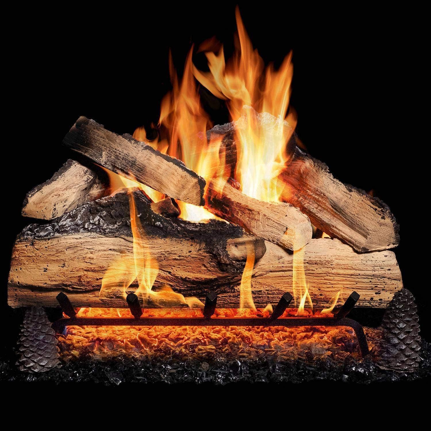 GasLogGuys 24 Inch Grand Mountain Split Oak Vented Natural Gas Log Set + H-Burner - Match Light