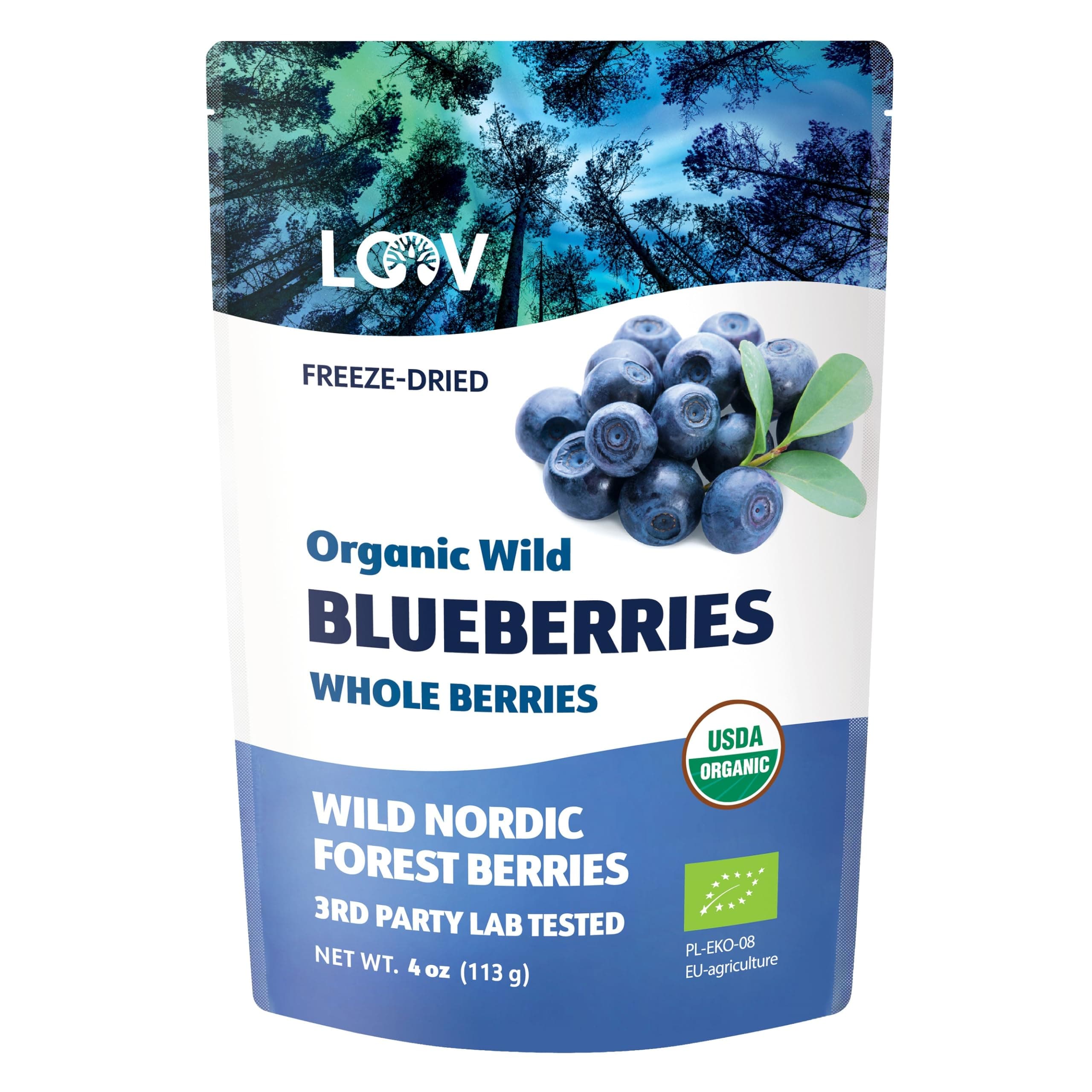 - Wild Organic Dried Blueberries, No Added Sugar, No Added Oil, 4 Ounces, Freeze Dried Blueberries Organic From Nordic Forests, 100% Whole Fruit Wild Blueberries, Non-GMO, Unsweetened Dried Fruit