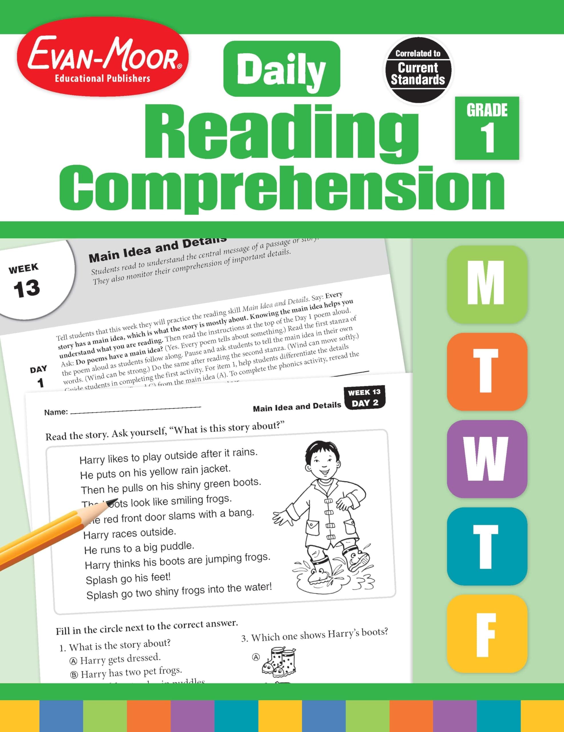 Evan-Moor Daily Reading Comprehension, Grade 1 - Homeschooling & Classroom Resource Workbook, Reproducible Worksheets, Teaching Edition, Fiction and Nonfiction, Lesson Plans, Test Prep