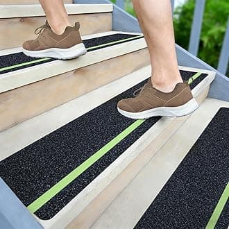LifeGrip Anti Slip Traction Treads with Glow in Dark Stripe (10-Pack), 4" X 32", Best Grip Tape Grit Non Slip, Outdoor Non Skid Tape, High Traction Friction Abrasive Adhesive for Stairs Step
