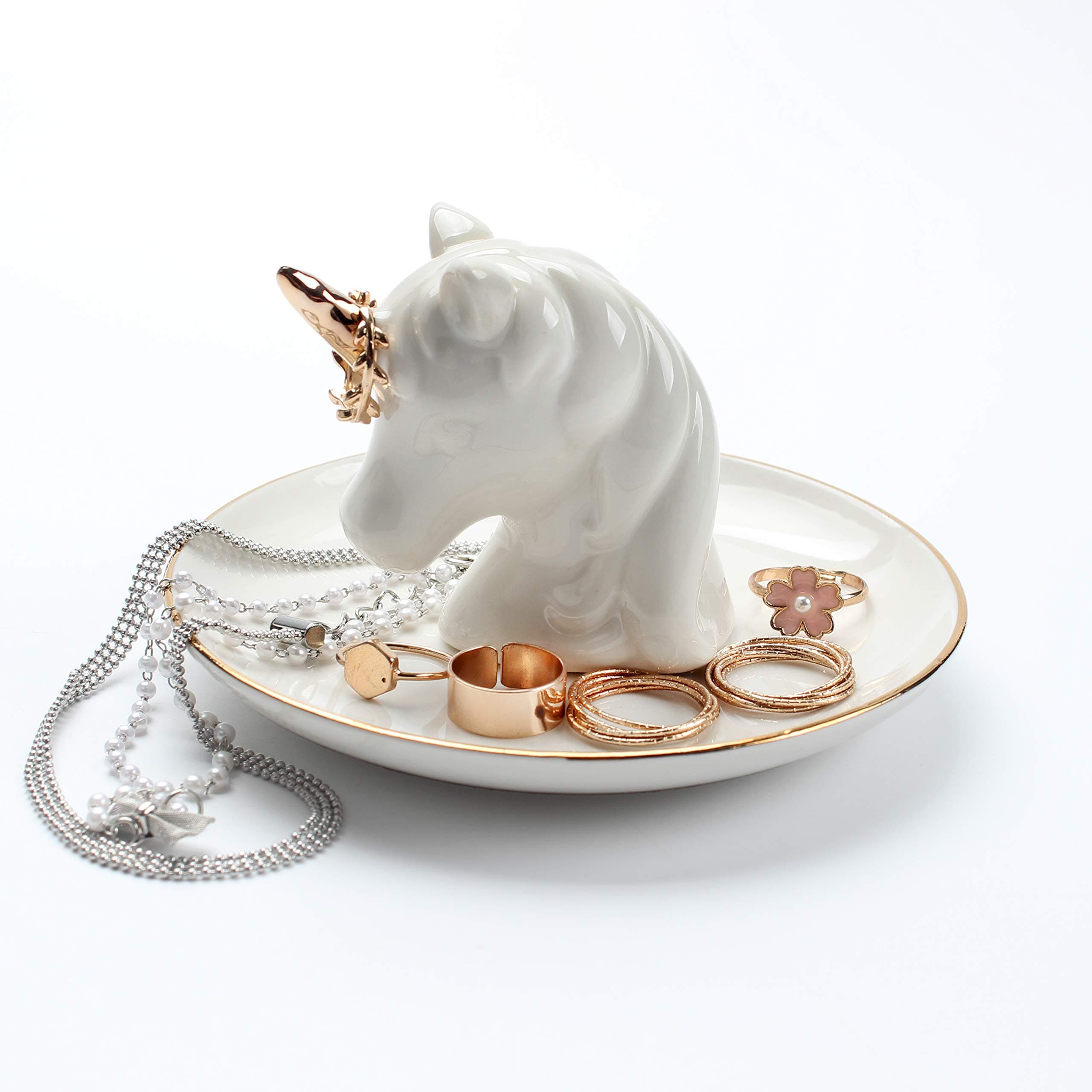 ZeenArt Unicorn Ceramic Jewelry Tray Ring Holder Trinket Dish Necklace Earrings Rings Jewelry Organizer Display