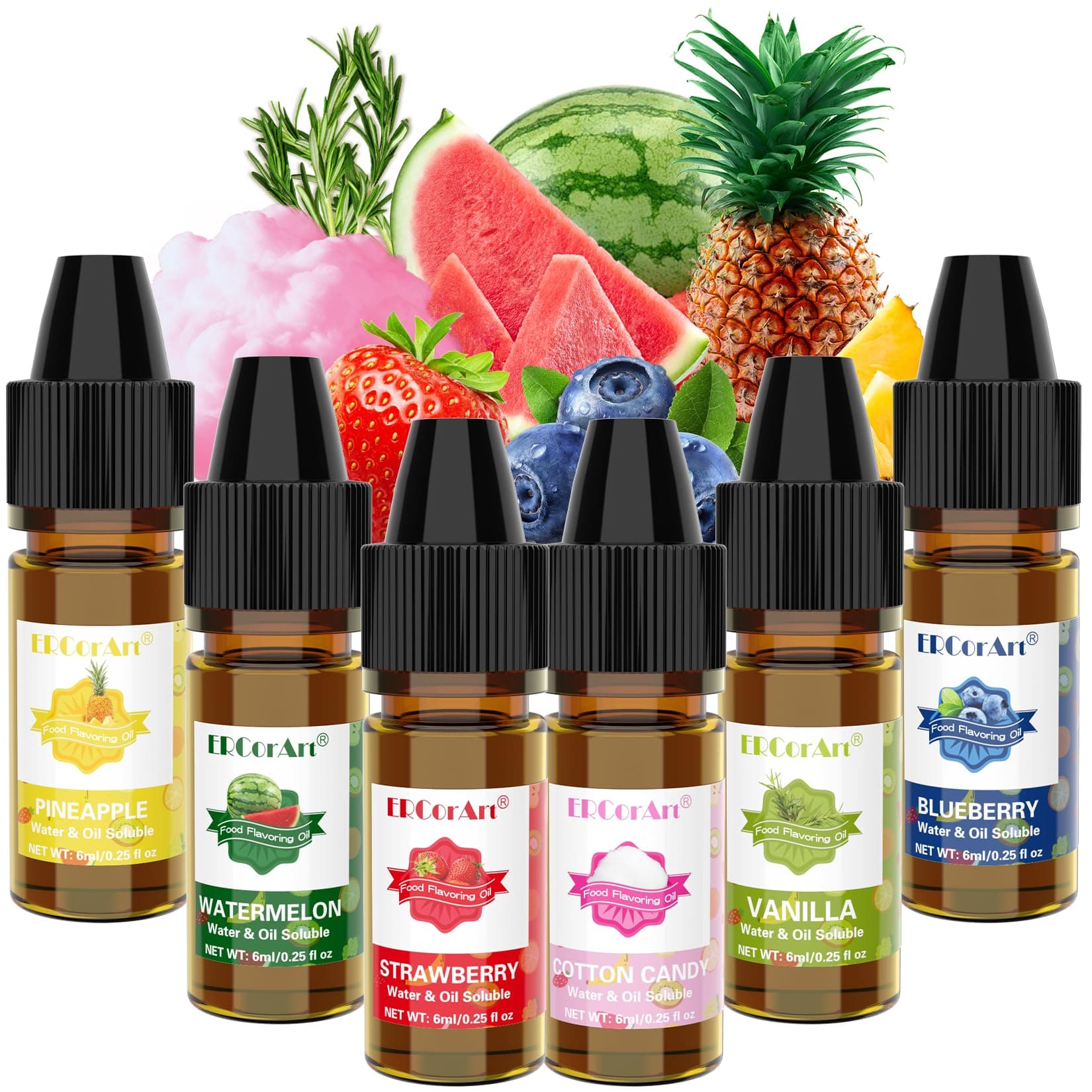 Food Flavoring Oil - Concentrated Candy Flavors, 6 Liquid Lip Gloss Oil, Cotton Pineapple Flavor For Baking, Cooking, Drinks, Water & Soluble 0.25 Fl Oz