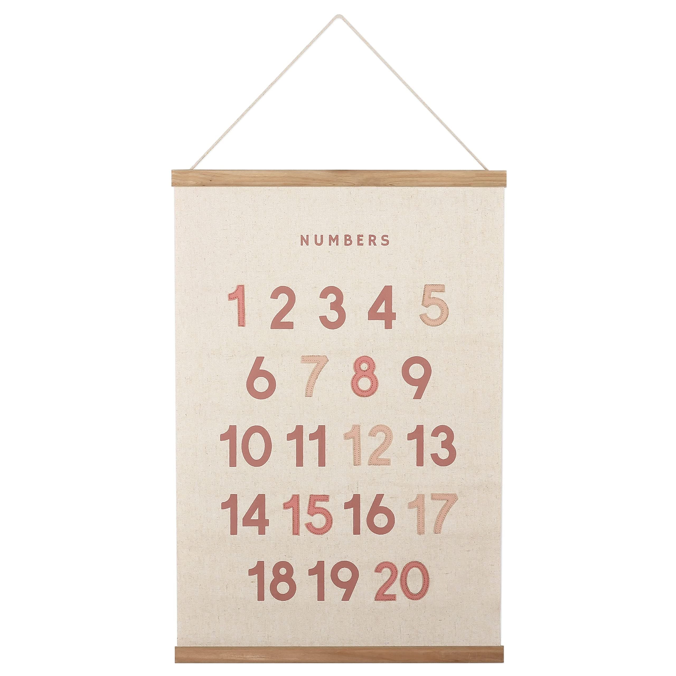 Bon et Beau 16×24 Inch Embroidered Numbers Poster Framed with Wood Hanger - Dusty Pink Wall Decor for Girls Nursery, Bedroom, Playroom, Toddler and Kids Room