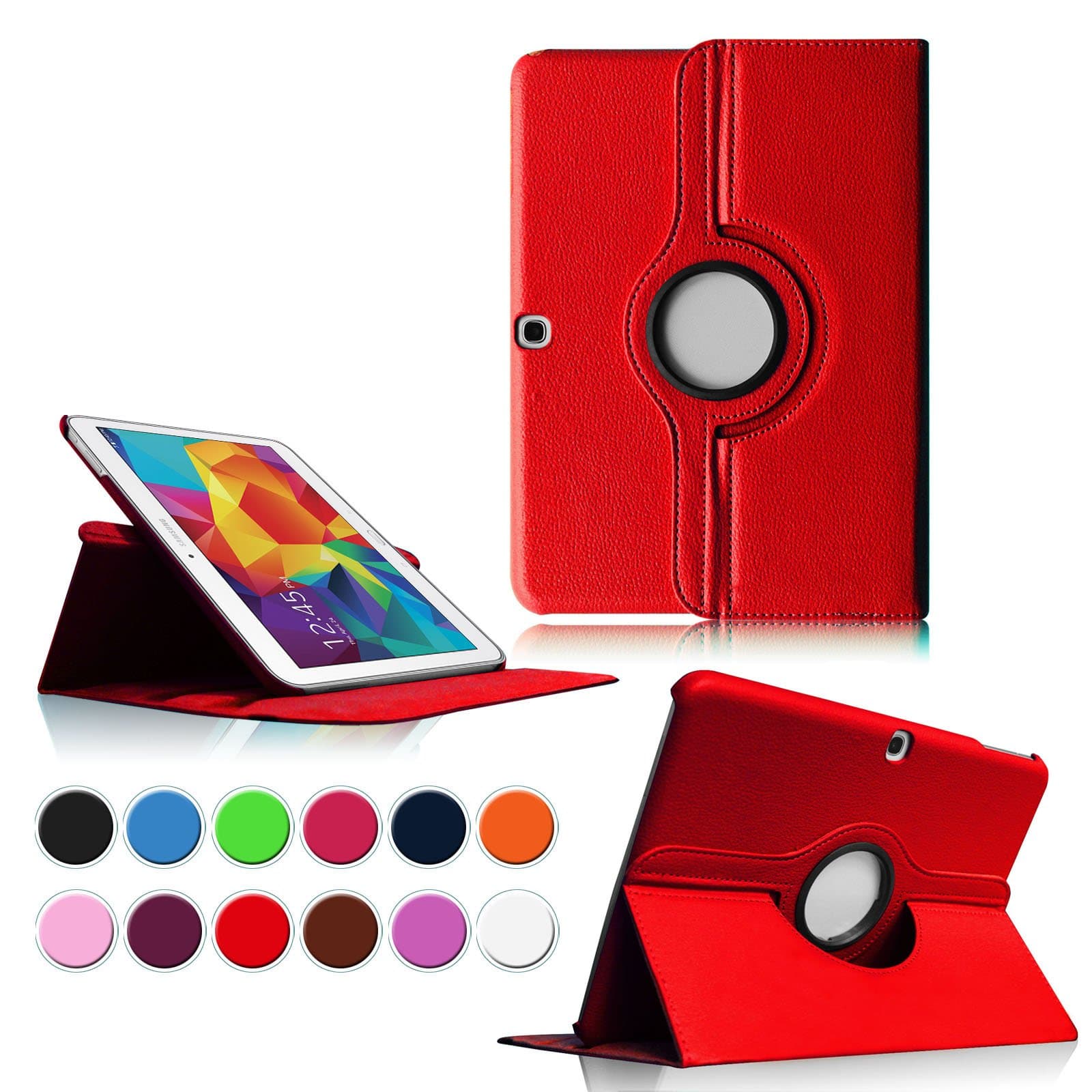 Intellishop Online (RED) 360 Rotating Leather Stand Case Magnetic Wake/Sleep Cover for Samsung Galaxy Tab 4 10.1 SM-T530NU 10.1-Inch Tablet