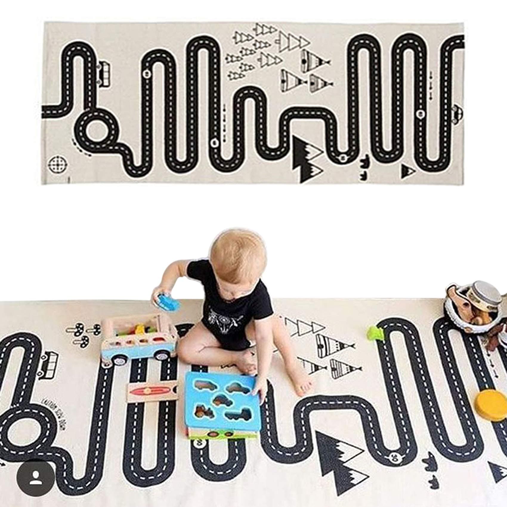 Cotton Crawling Blanket,Play Games Floor Mat Road Adventure Racing Carpet,Kids Long Pad for Bedroom Playroom Classroom Indoor,69x27inch Rectangle Area Rugs